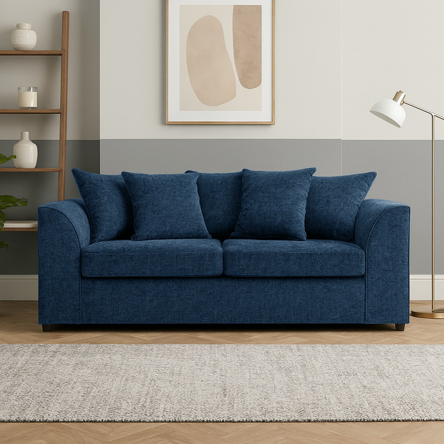 Rackhams Blue Monaco Chenille Fabric 3 Seater Sofa
