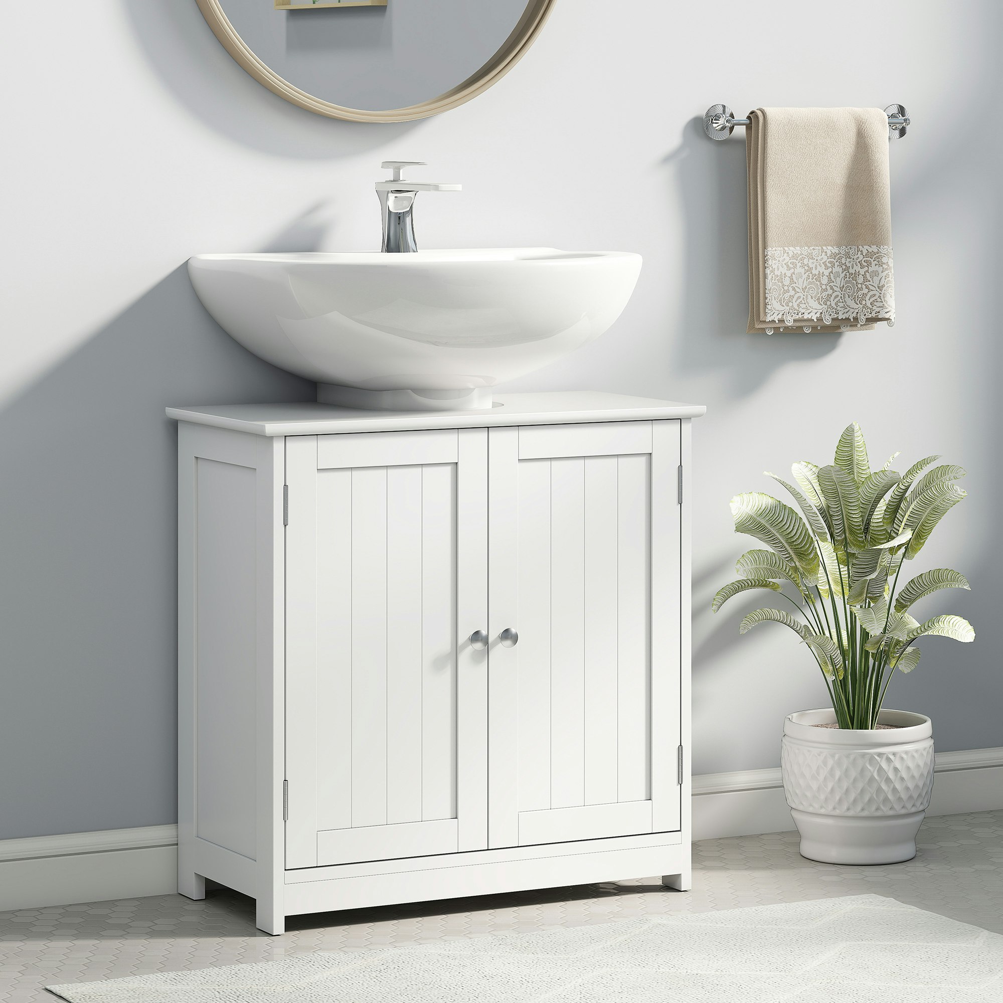 Rackhams Grey/White 60X60cm Under-Sink Storage Cabinet W/ Adjustable Shelf
