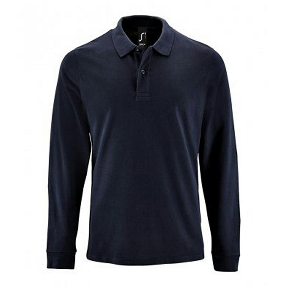 Sol's Men's Navy Perfect Long Sleeve Pique Polo Shirt In | Size: Large - Image 2