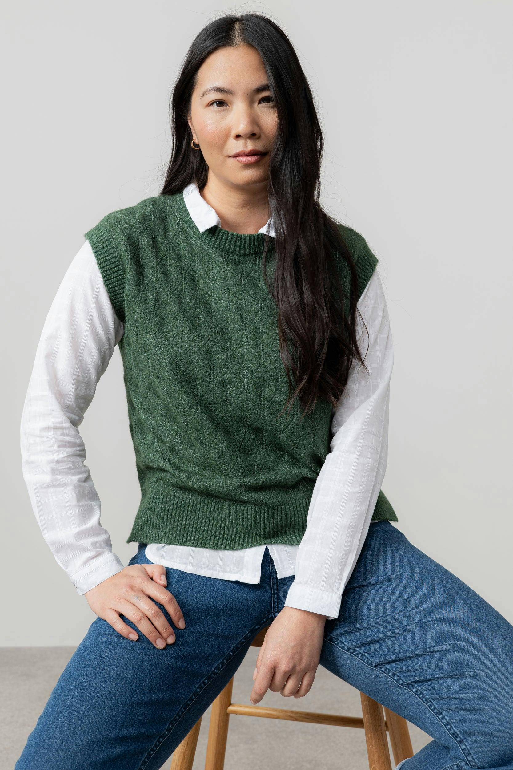 Lily & Me Green Wallace Pointelle Knit Tank Top Pine - 14 - Pine