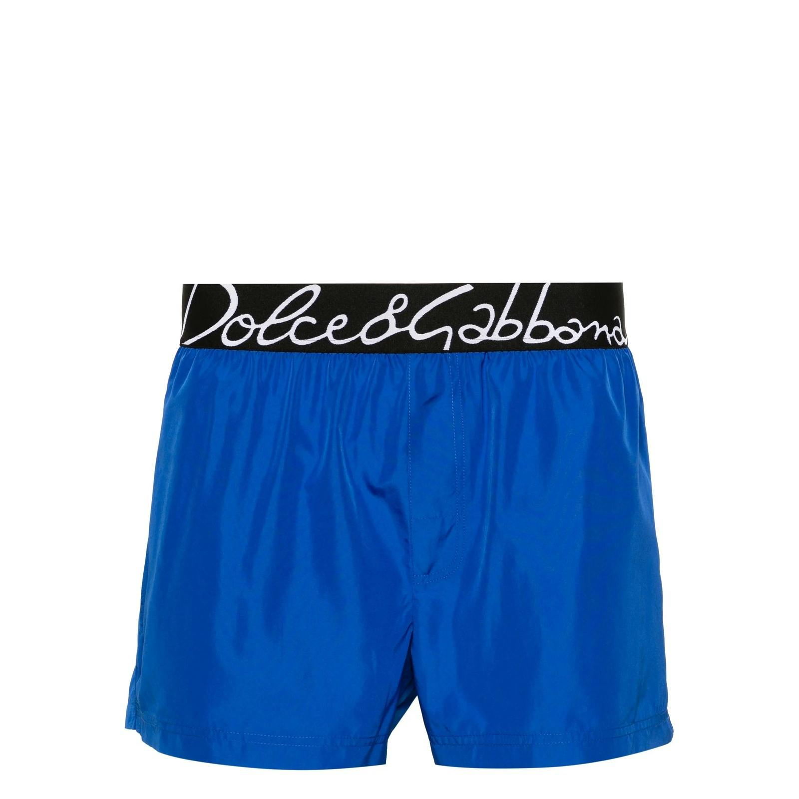 Dolce & Gabbana Blue Script Logo Swim Shorts In - Xl