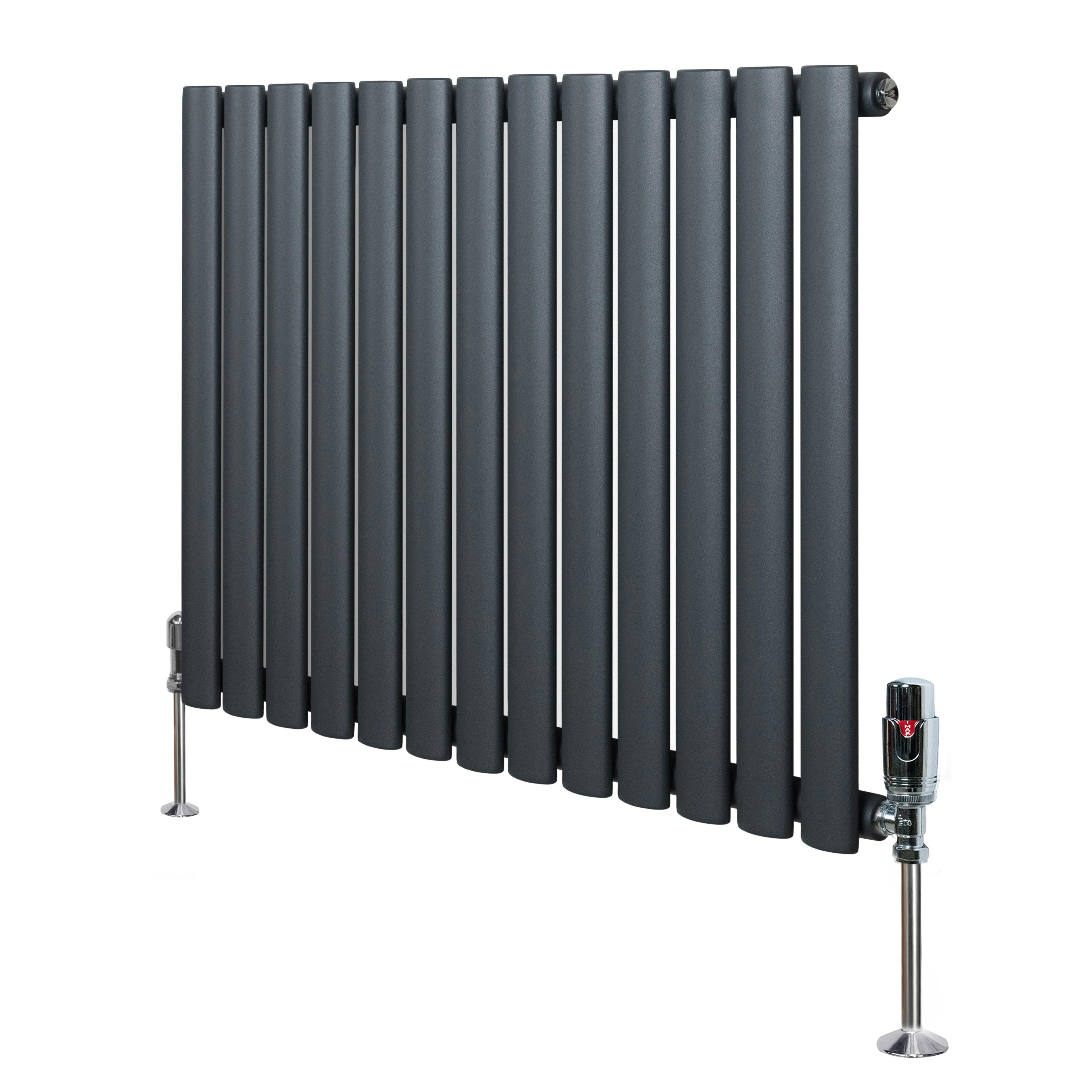 Monstershop Anthracite/Grey Oval Single Column Radiator & Valves – 600Mm X 780Mm –