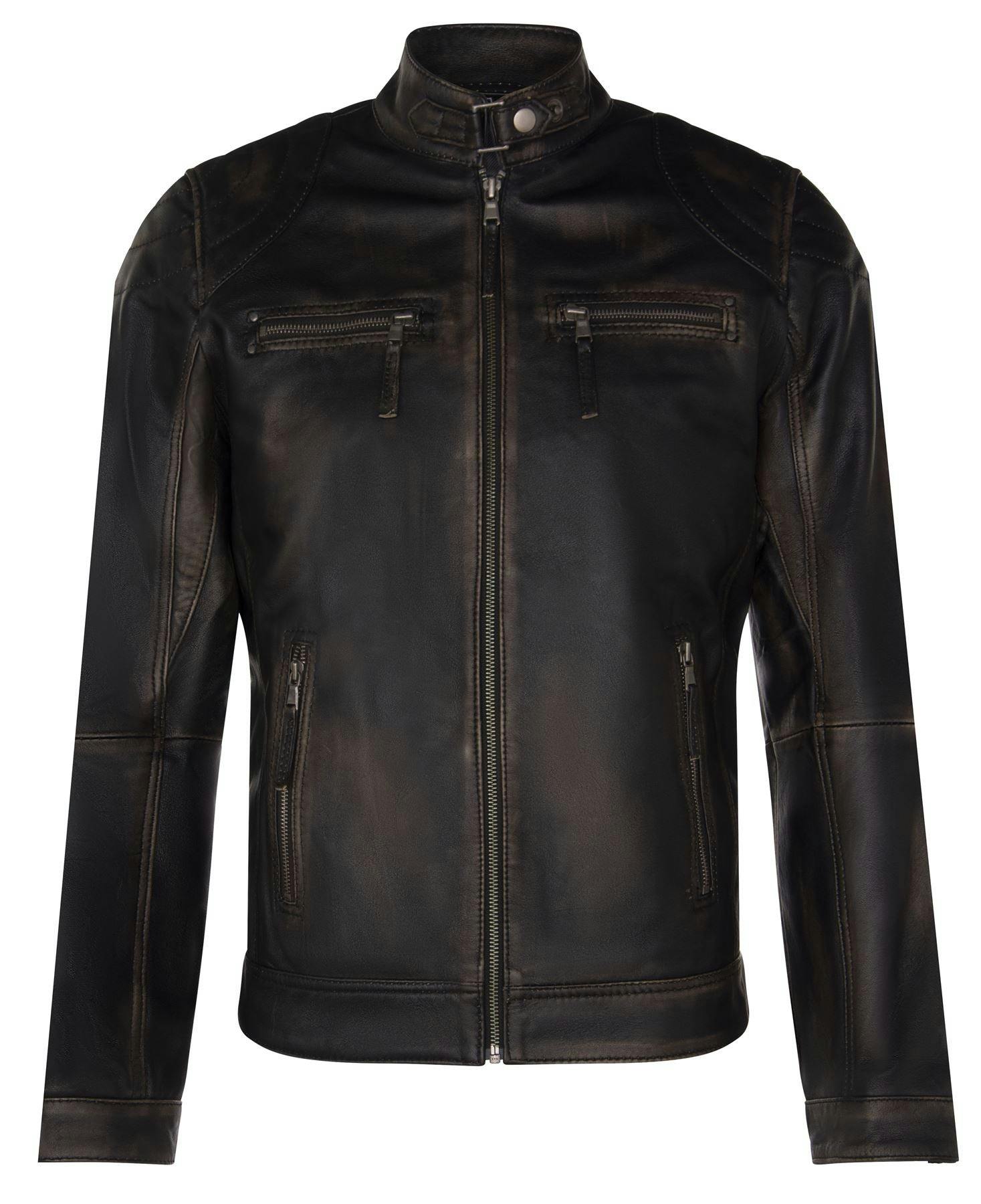 Infinity Leather Men's Black Moto Leather Biker Jacket-Taiwan - Vintage - Uk 3XL | Eu 56 | Us 46