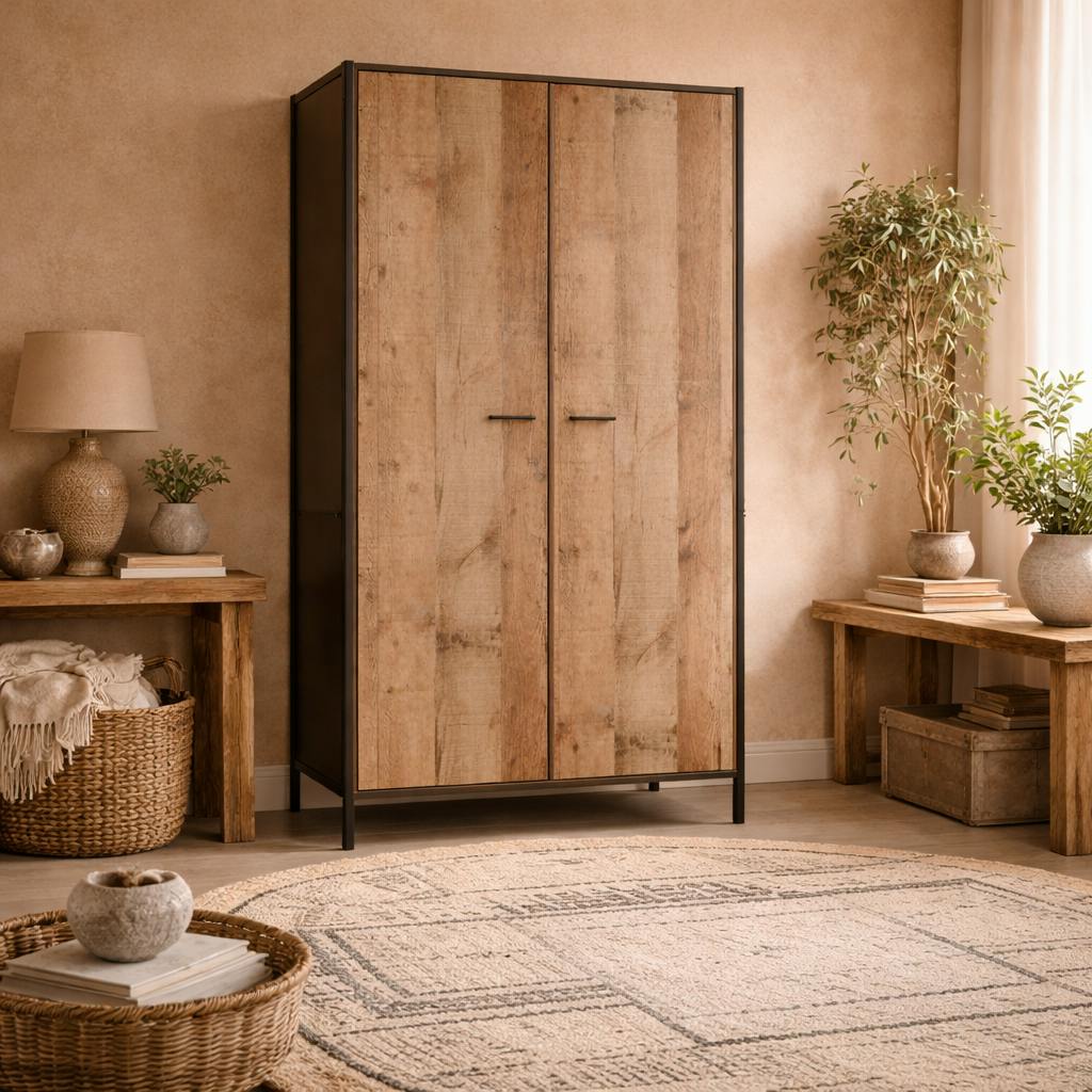 Wyld Haus Lucan Distressed Oak Effect Wooden 2 Door Wardrobe