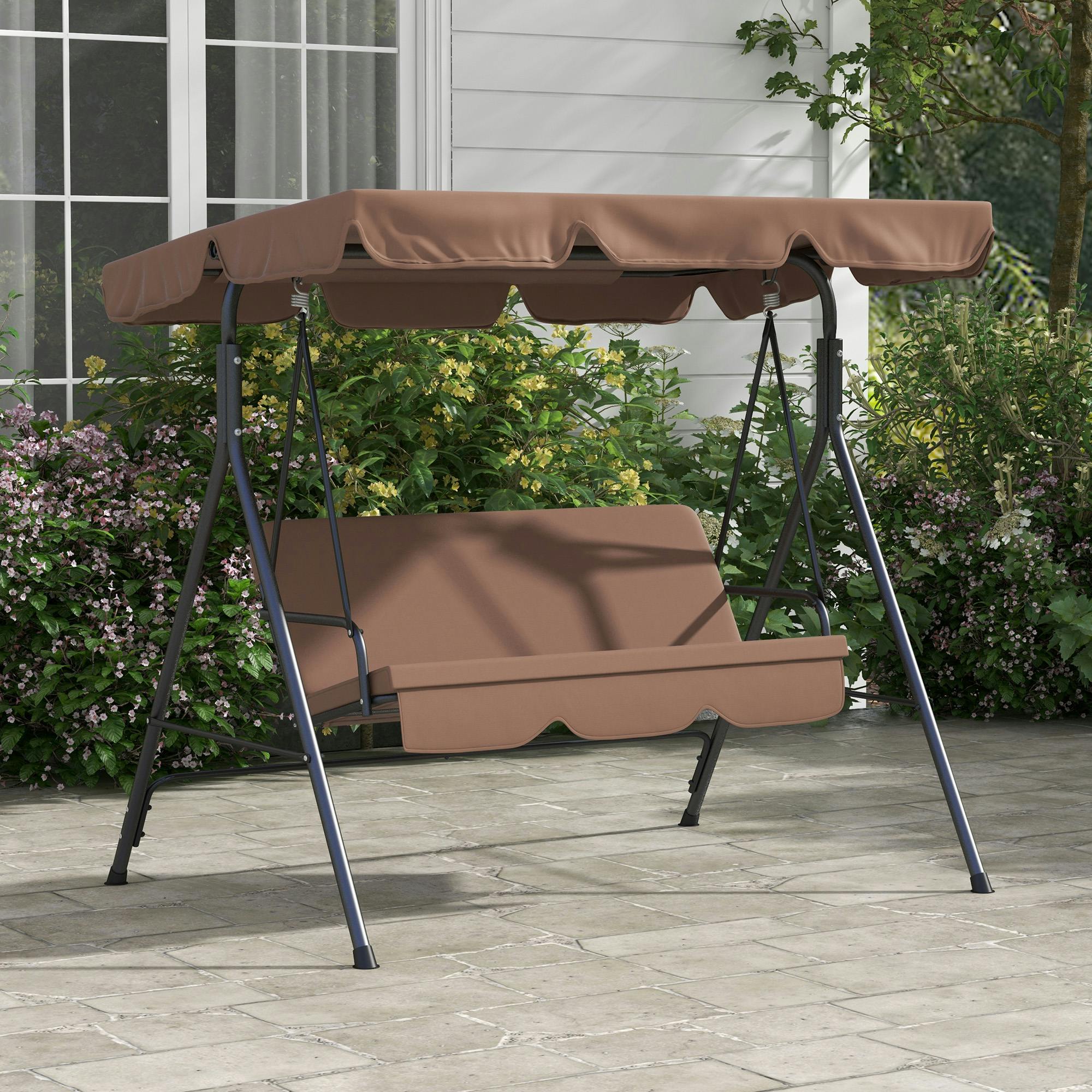 Outsunny Outdoor 3-Person Porch Swing Chair With Adjustable Canopy Brown - Image 3