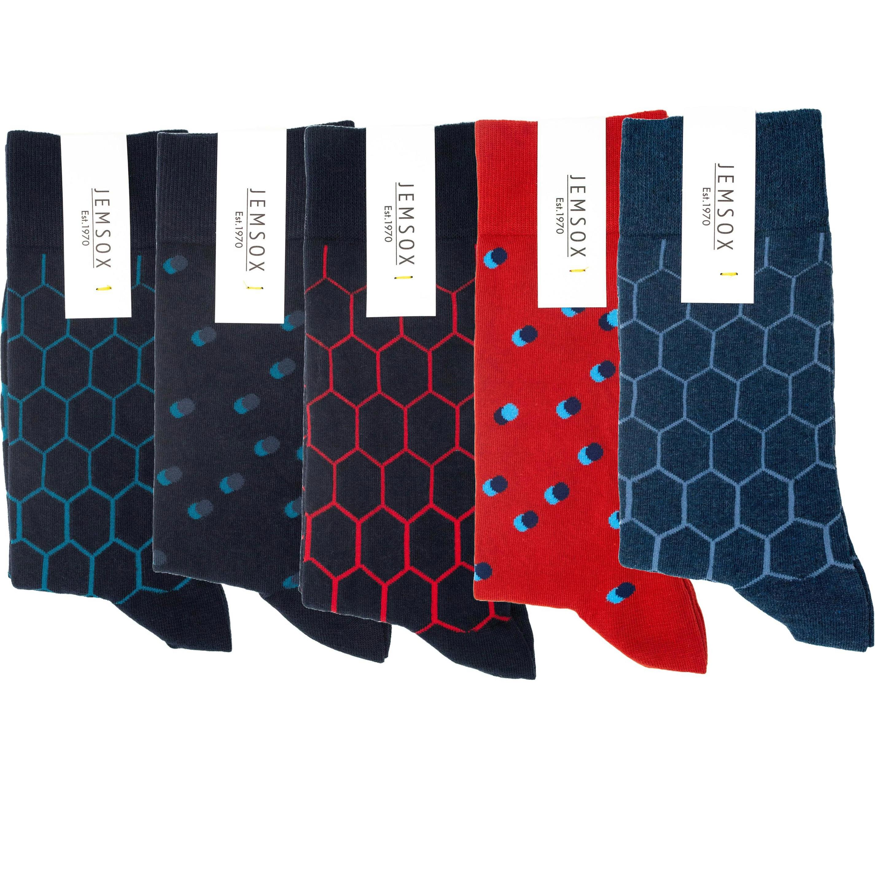 Jemsox Men's Black/Grey ’S 5-Pack Premium Socks Multipack - Crew Socks For Everyday, Dress & Athletic Use - Hexagons