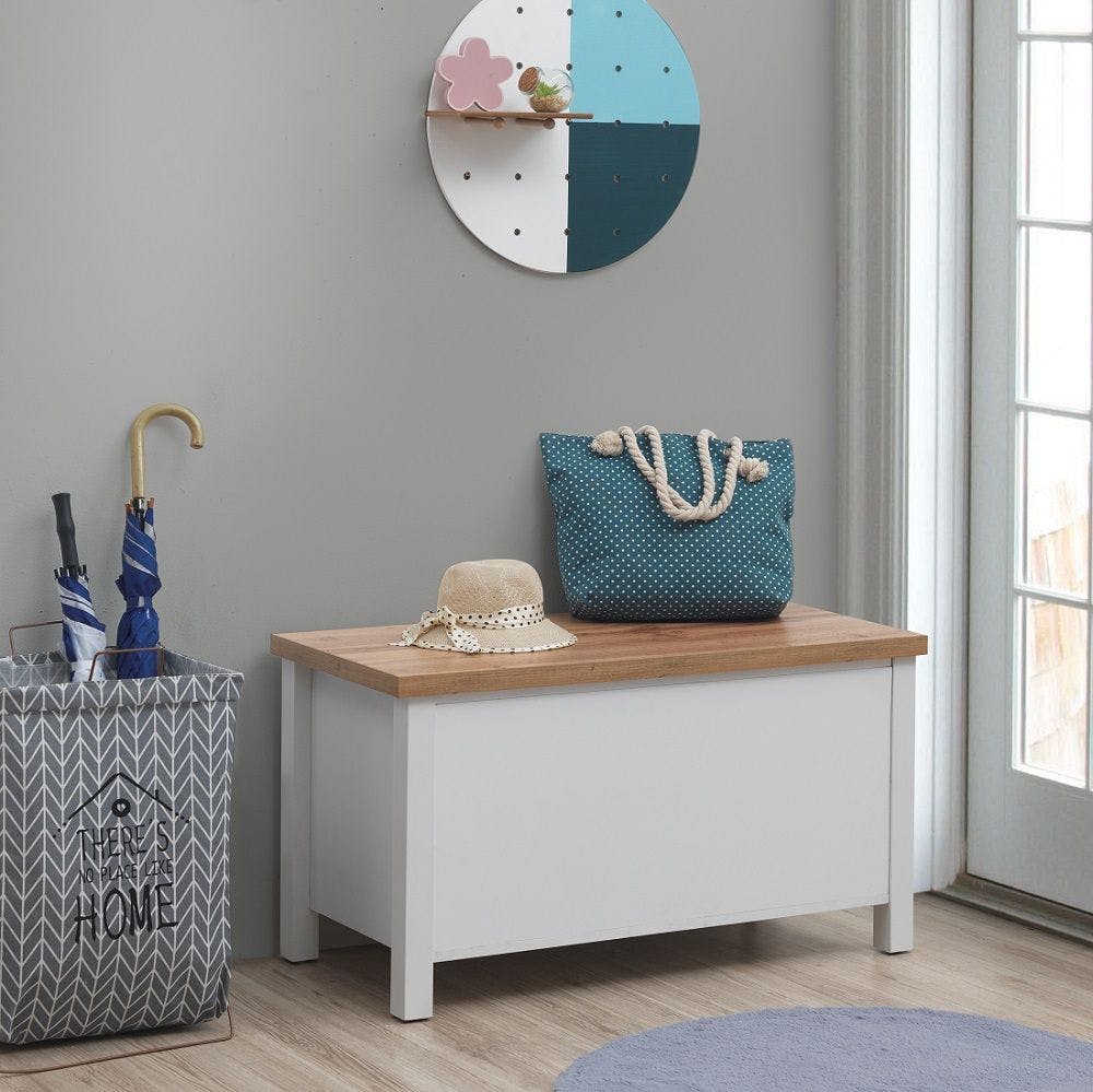 Rackhams White Astbury Ottoman Blanket Box Chest Bench Seat Storage Cabinet And Oak
