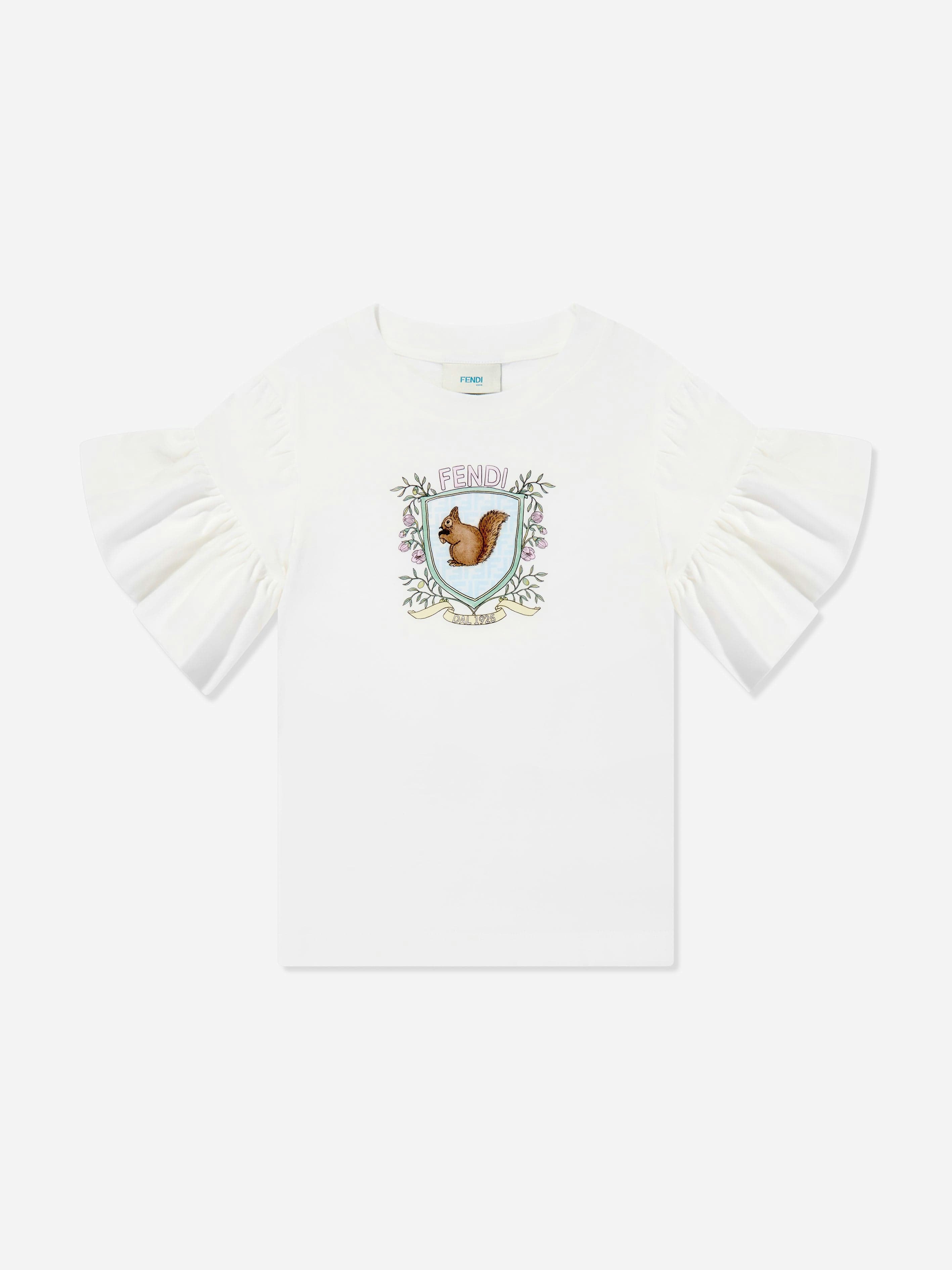 Fendi Kids Girls White Fendi Squirrel T-Shirt In - 10 Yrs