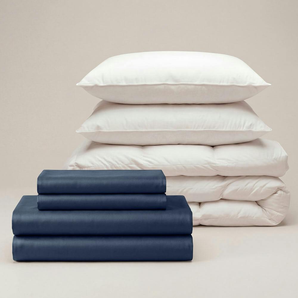 Bedable White Sateen Move-In Bedding Set - Navy - King - Standard