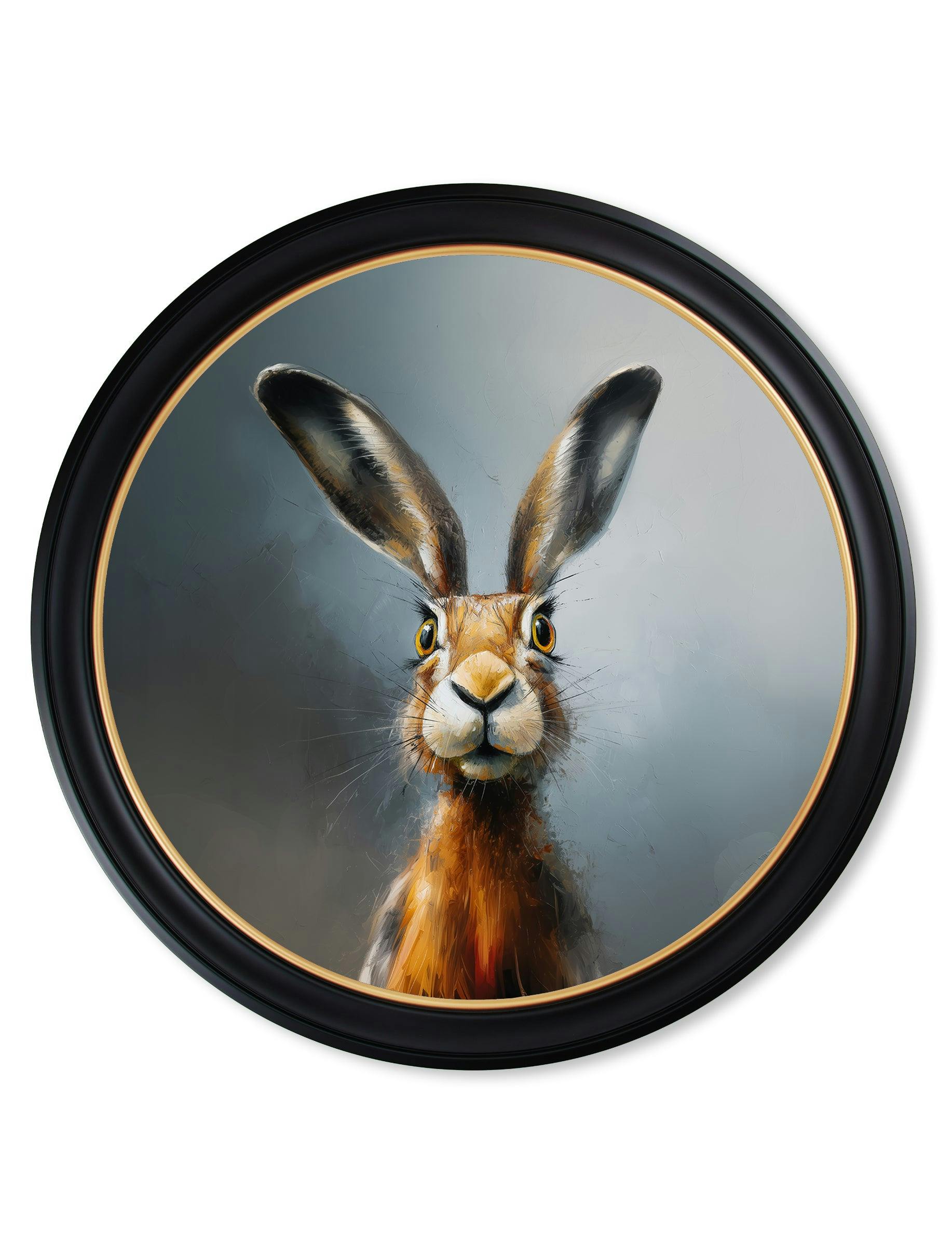 Rackhams Grey/Black/Gold A Curious Hare - Oxford Round Frame - A Curious Hare - 96 X 96Cm