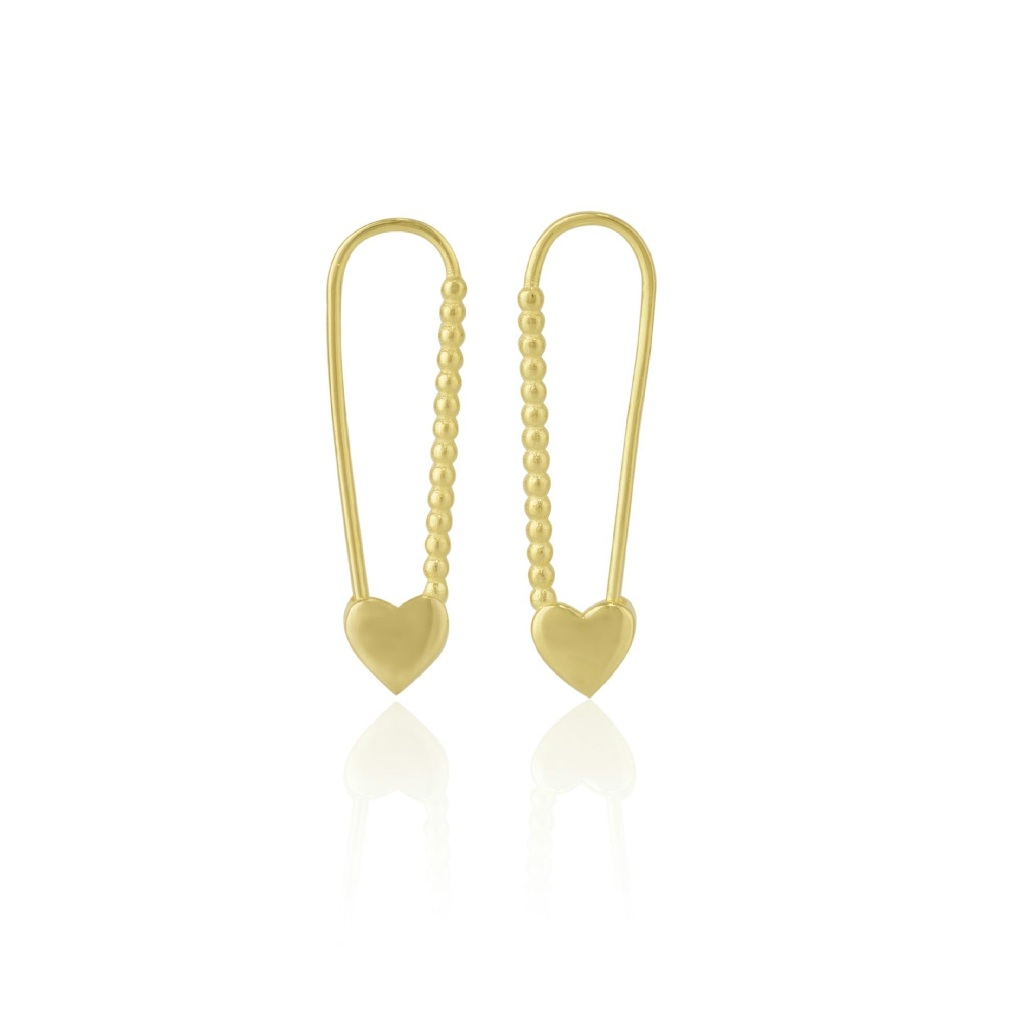 Spero London Silver/Gold Heart Beaded Safety Pin Sterling Earrings