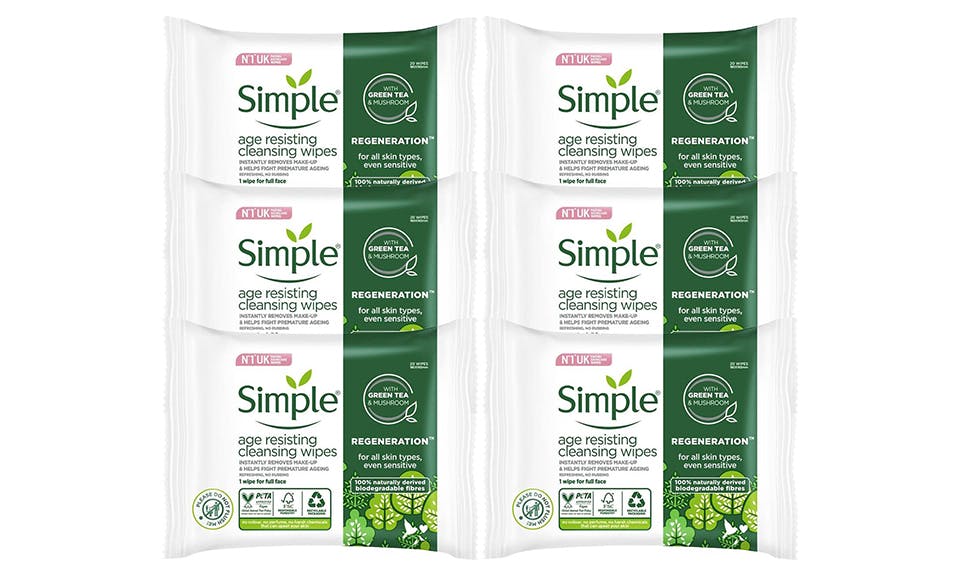 Simple Green Regeneration Age Resisting Cleansing Wipes With Tea Goodness - 6 Pack