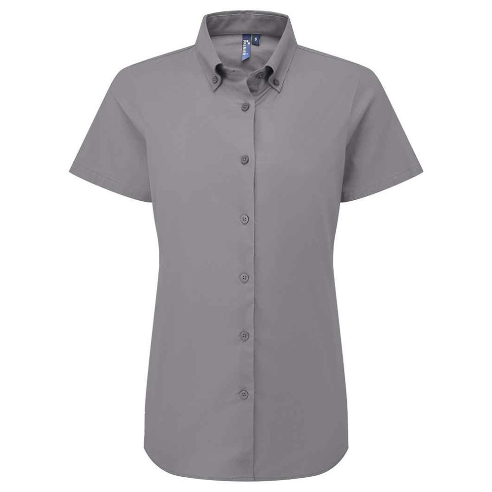 Premier Women's Supreme Oxford Short-Sleeved Formal Shirt - Steel - Steel - 3XL