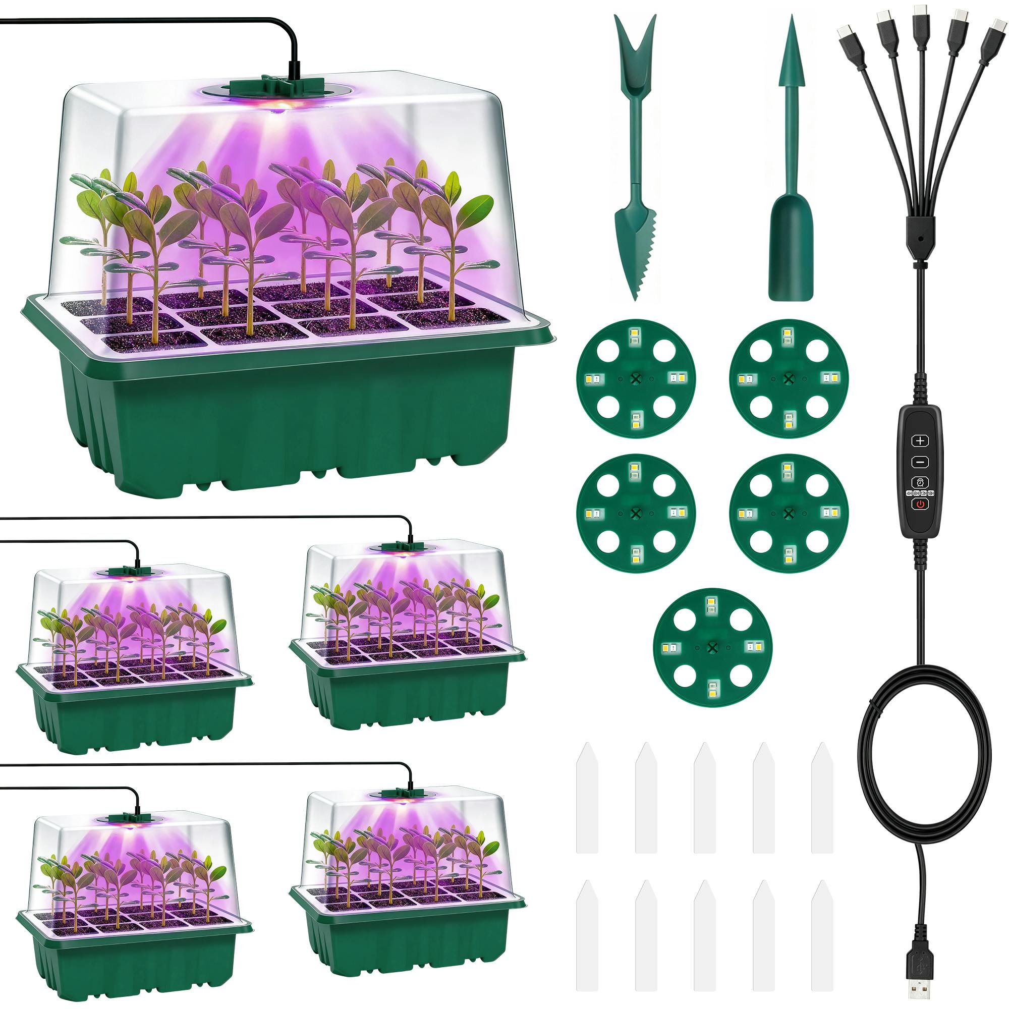Rackhams Light 5-Pack Seed Starter Tray Kit With Grow S Elevated Propagator Trays With Full-Spectrum Pant Adjustable Humidity Domes