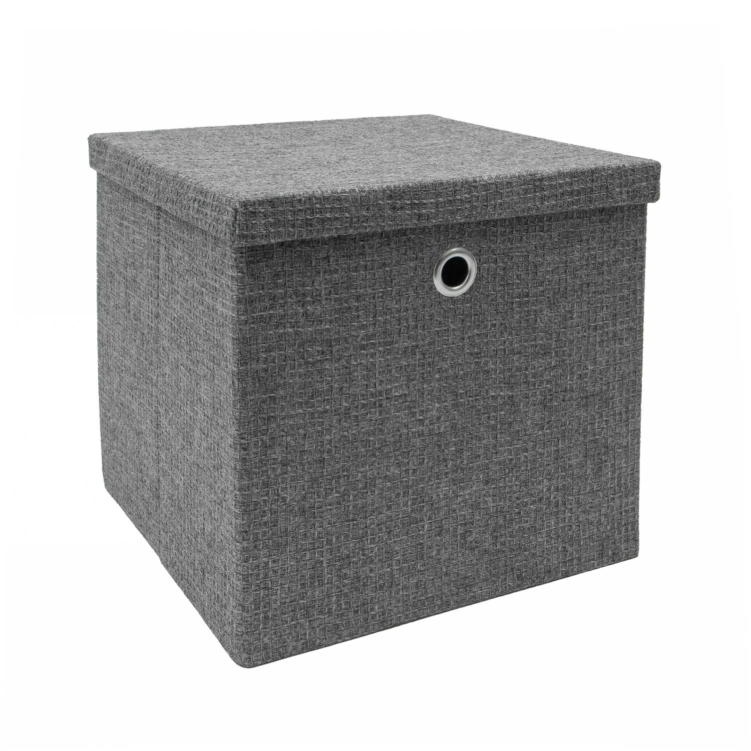 Jvl Grey Chroma Foldable Fabric Storage Cube With Lid For Home Organisation,