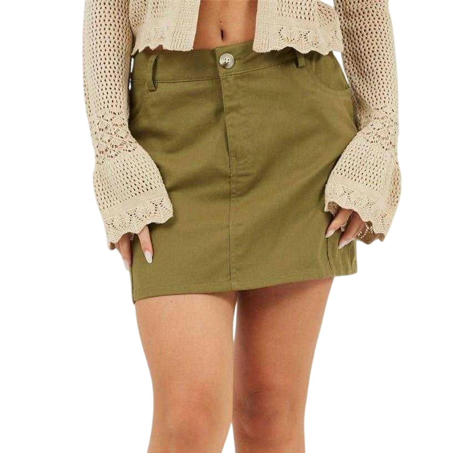 Brave Soul Women's Green Denim Cargo Pocket Mini Skirt - Khaki - 12 Uk - Khaki - 100% Mixed