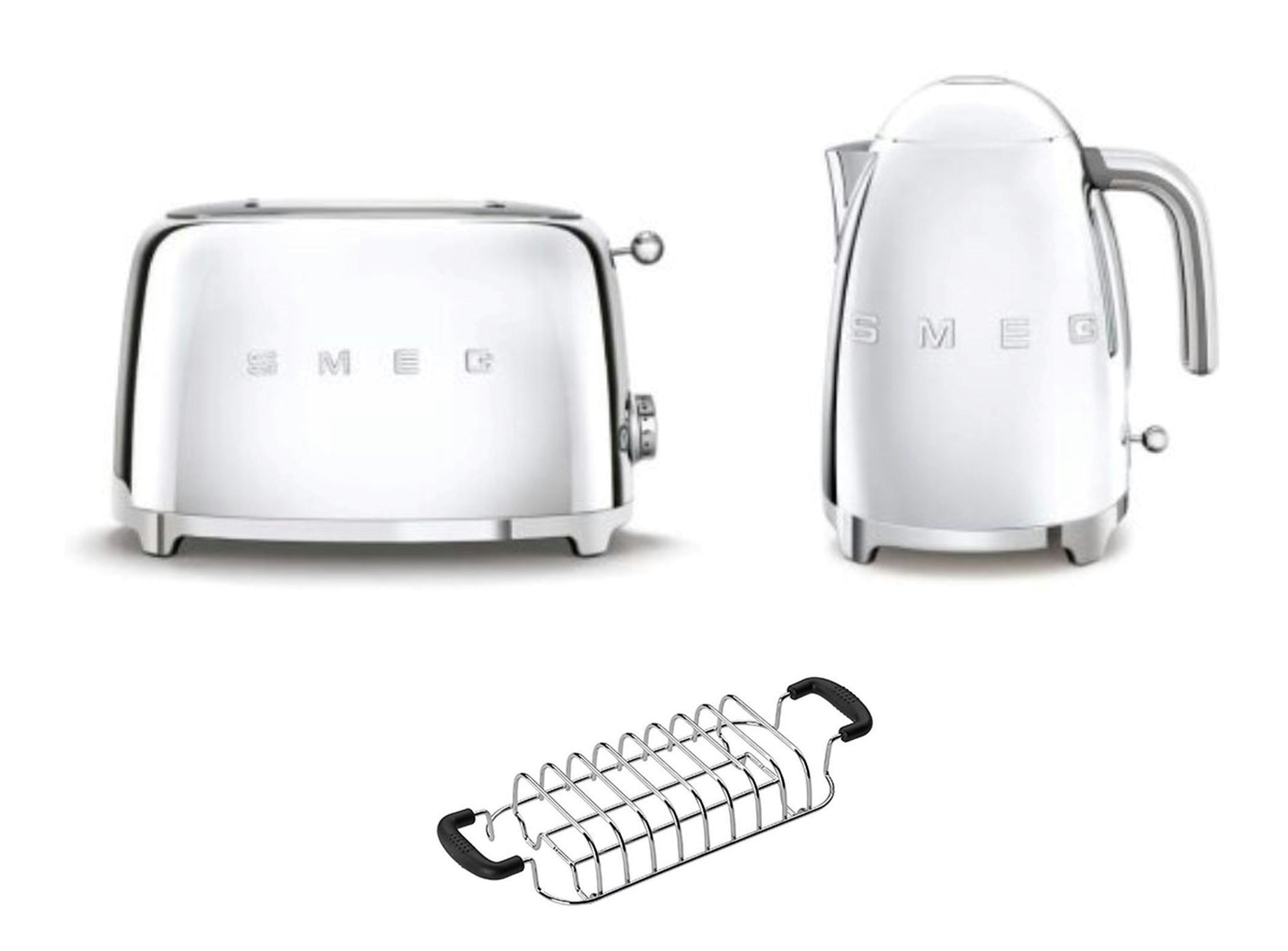 Smeg Klf03 Kettle + Tsf01 Toaster + Tsbw01 Bun Warmer Bundle - Stainless Steel 1.7L