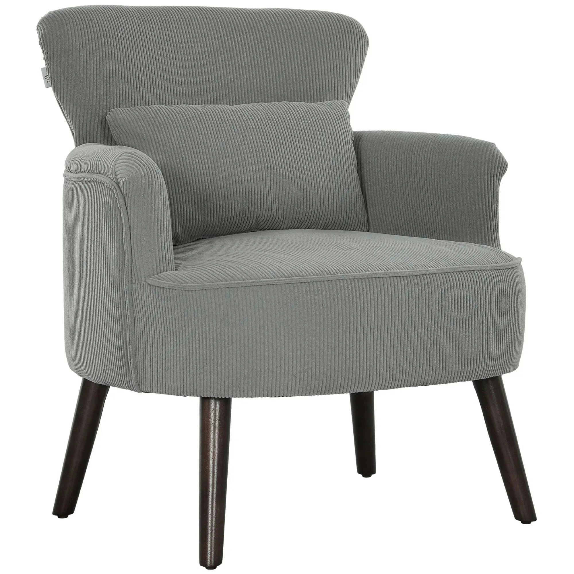 Light Grey Corduroy Accent Armchair Wingback Lounge Chair with Cushion Modern - Image 5