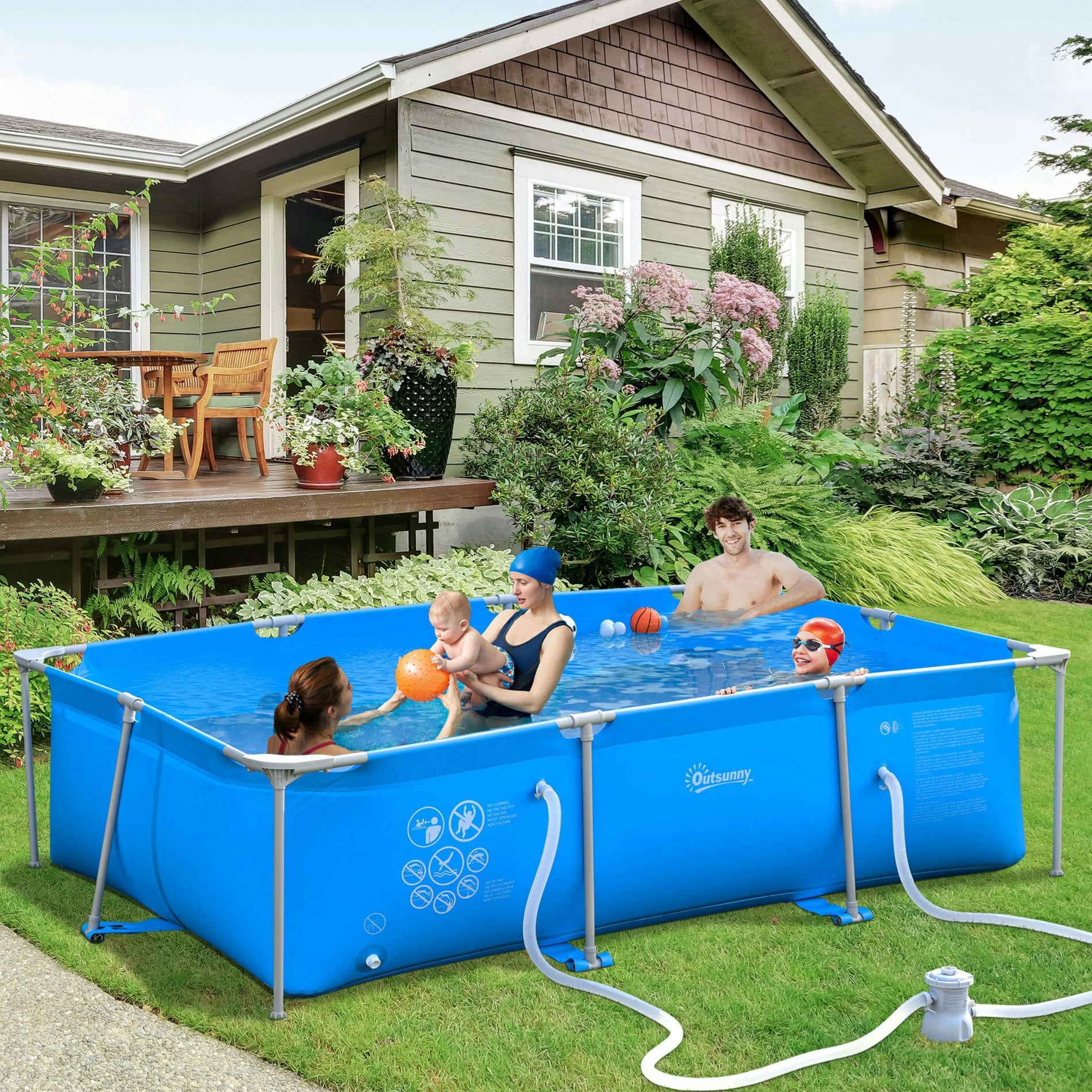Rackhams Blue Steel Frame Swimming Pool W/ Filter Pump And Reinforced Sidewalls,