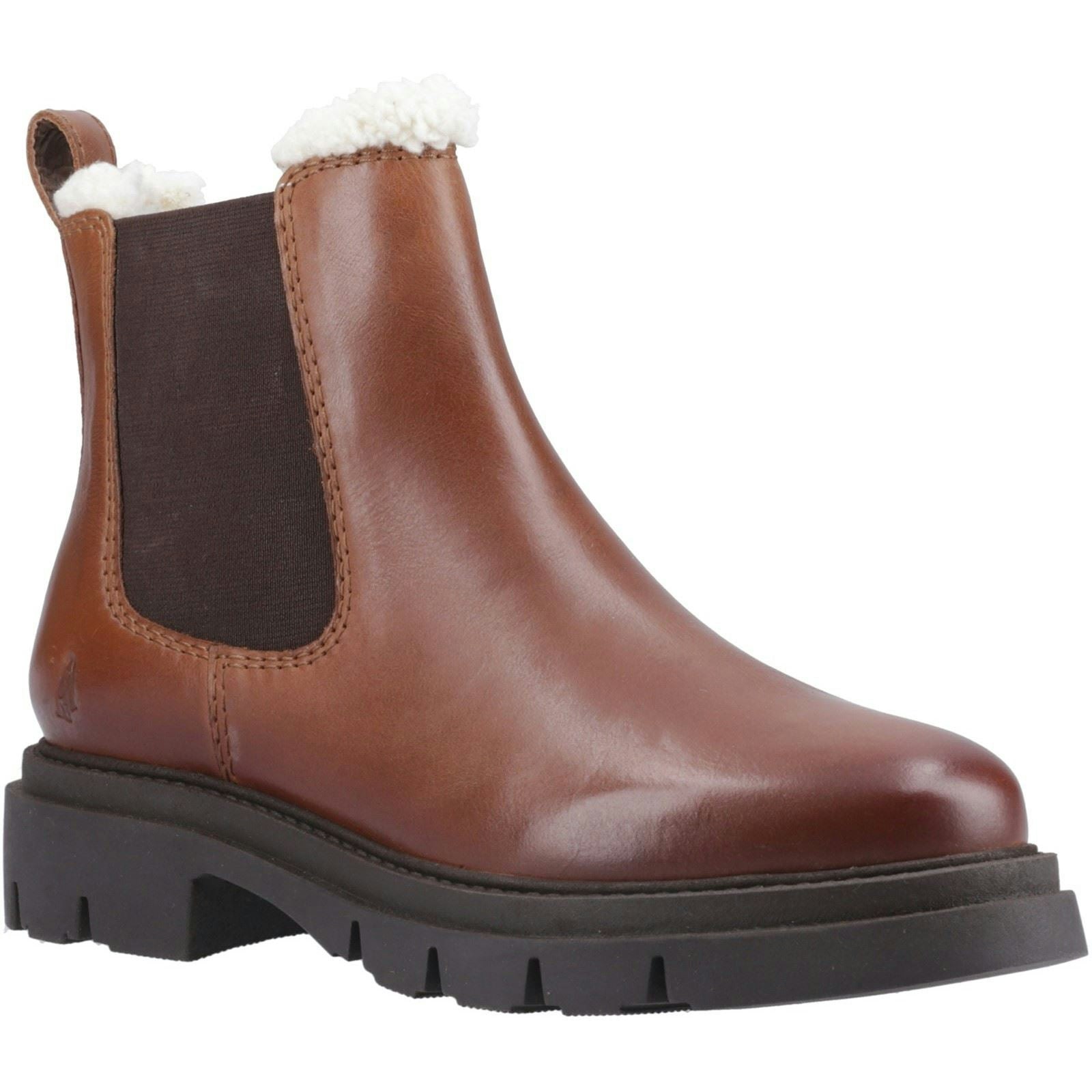 Hush Puppies Women's Brown Raya Shearling Boot Leather Flat Chelsea Boots - Size 8