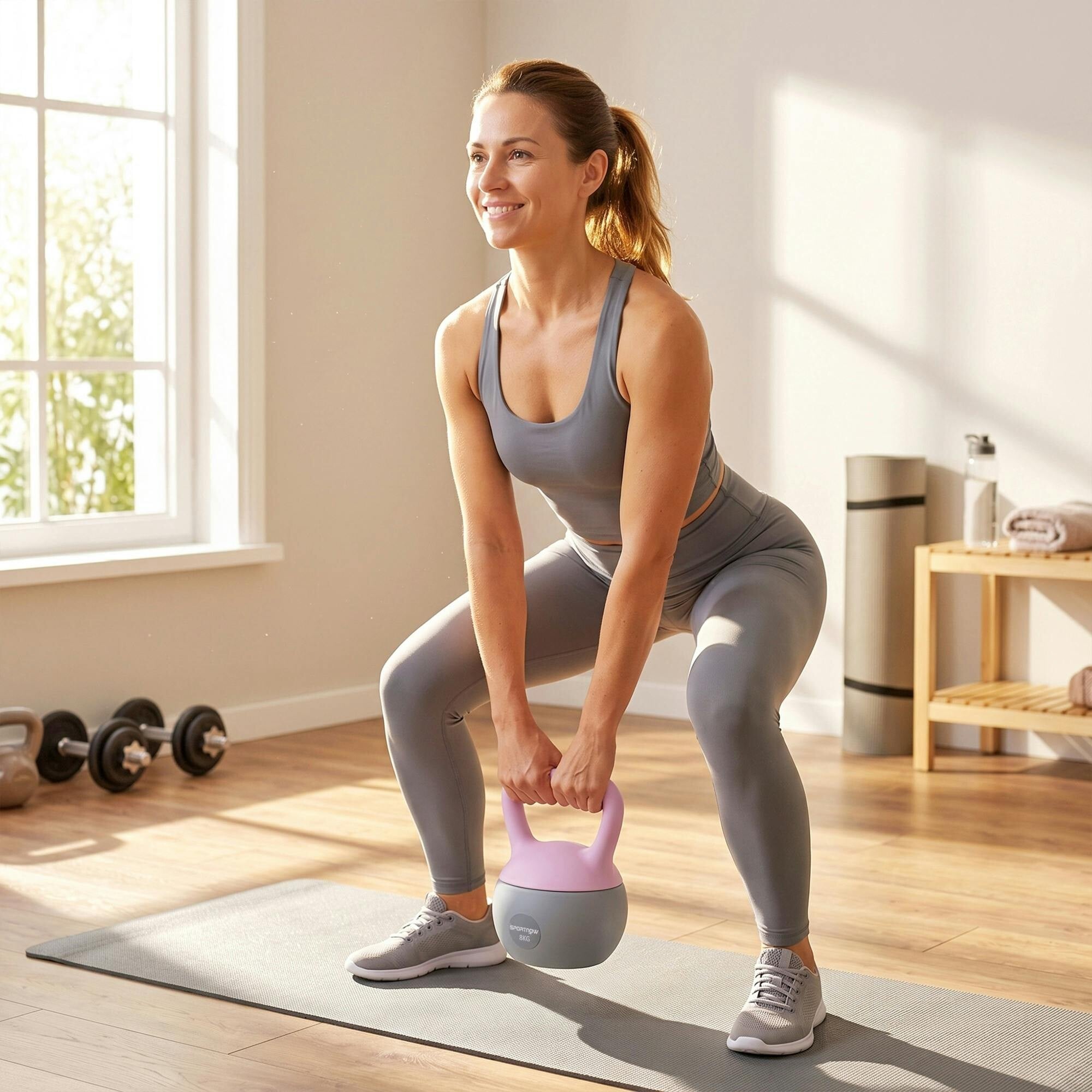 Sportnow Purple/Grey Kettlebell With Soft Body And Non-Slip Handle - 8Kg - And