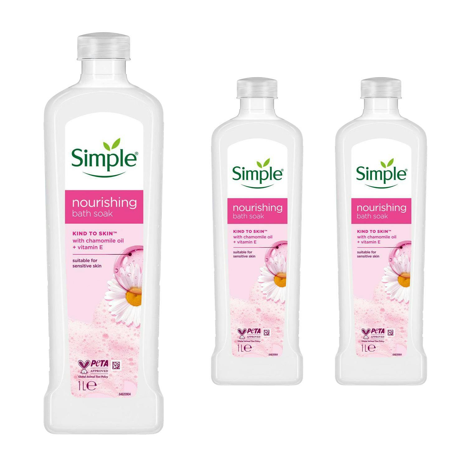 Simple Kind to Skin Nourishing Bath Soak 1 L, 3 Pack For Sensitive Skin - Image 4
