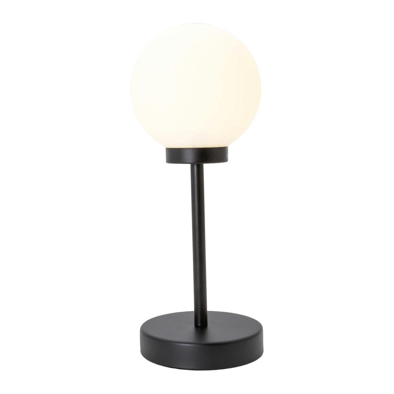 Rackhams White/Black Modern Opal Glass Globe Table Lamp With Tall Matte Stem