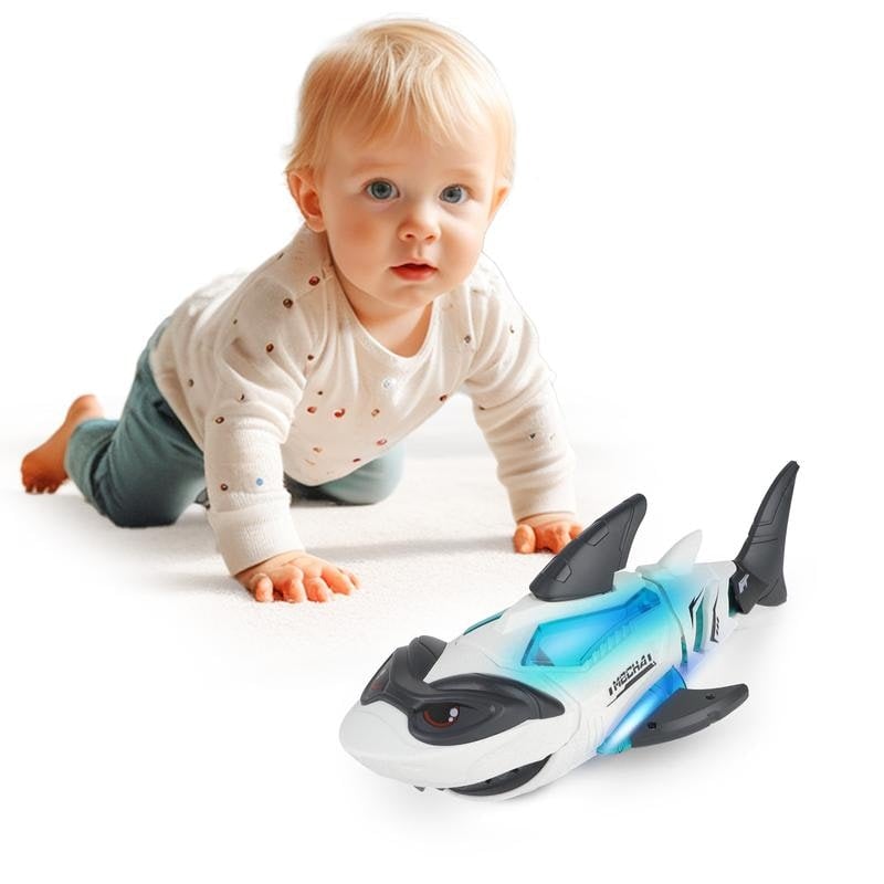 Deao Toys Boys Blue Electric Crawling Shark Toy For Toddlers Interactive Mechanical Shark With Lights & Music - 3+
