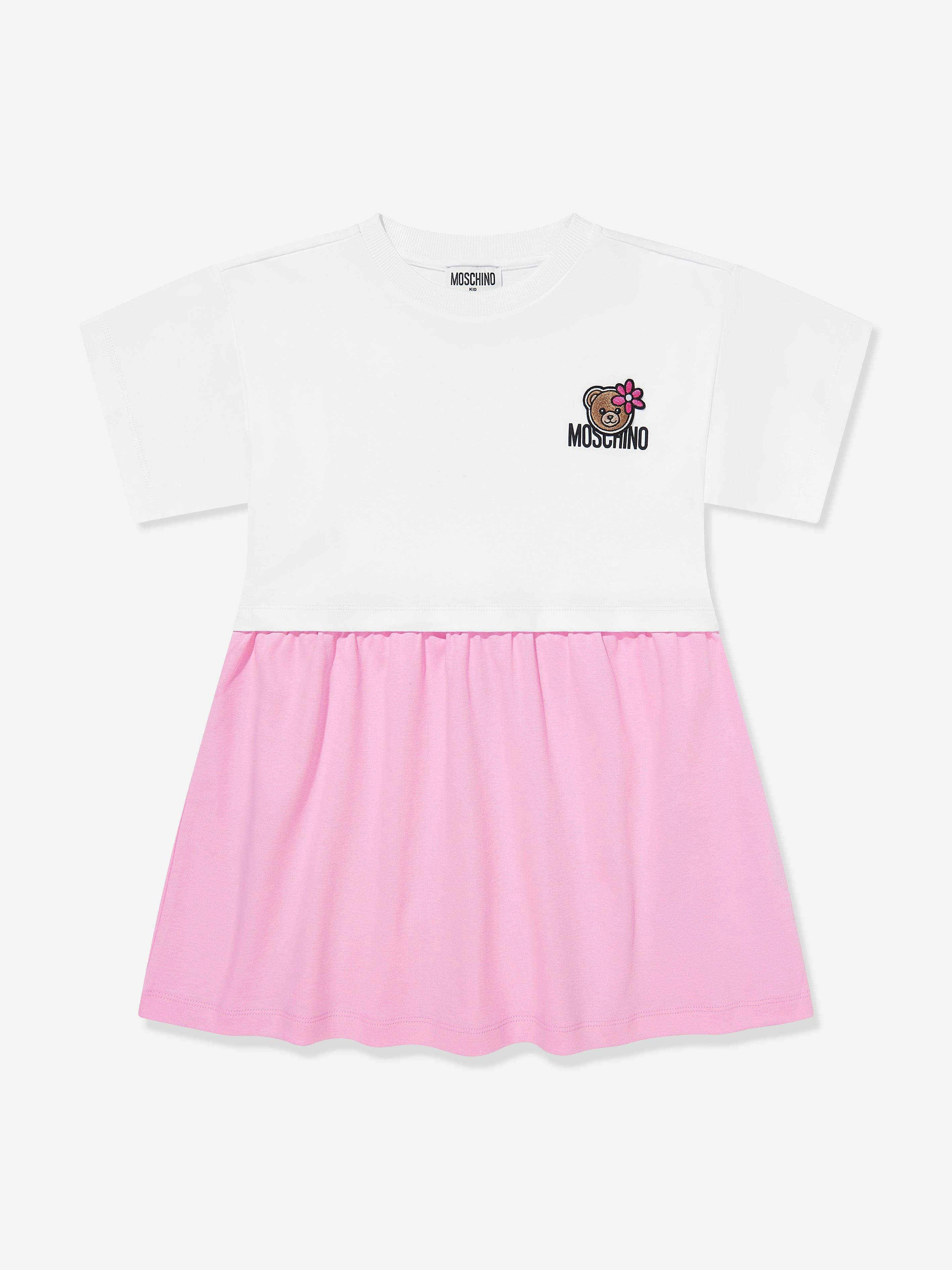 Moschino Kids Girls Pink Moschino Bear Logo Dress In - 12 Yrs