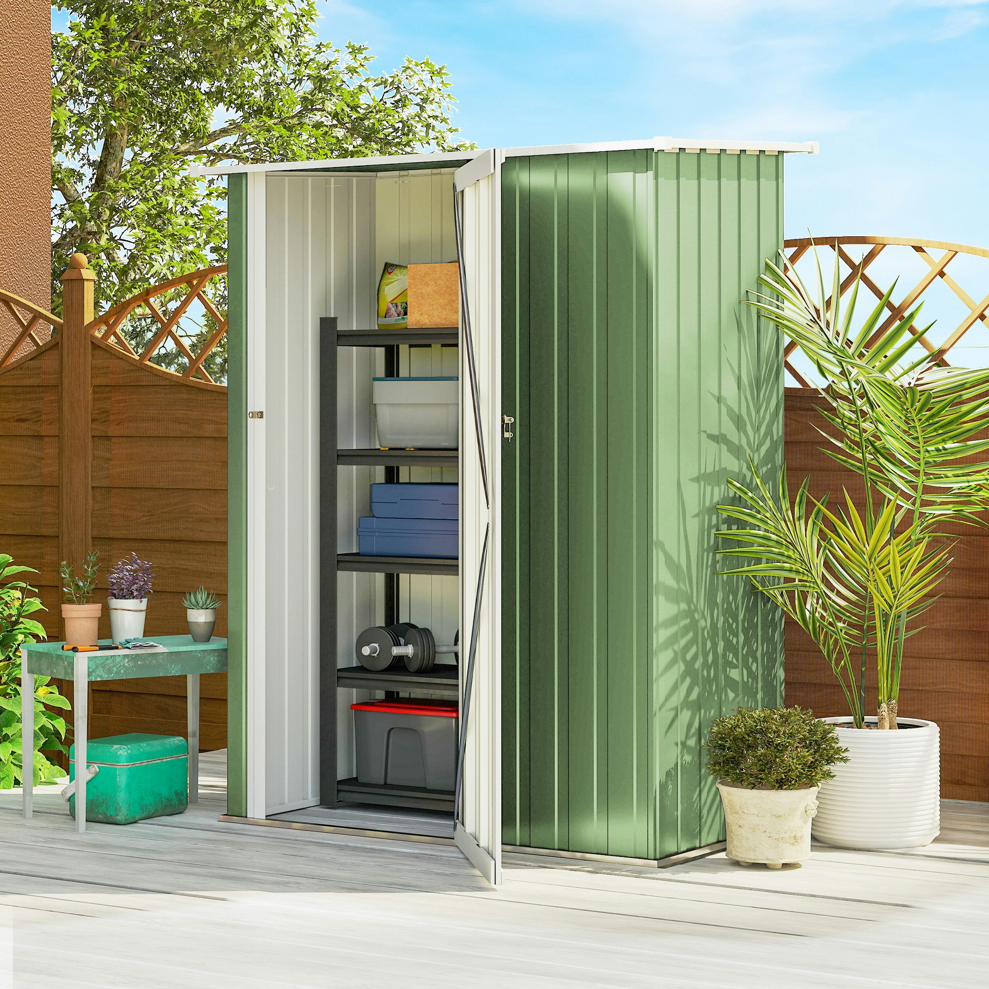 Rackhams Outdoor Storage Shed Steel Garden Shed W/ Lockable Door
