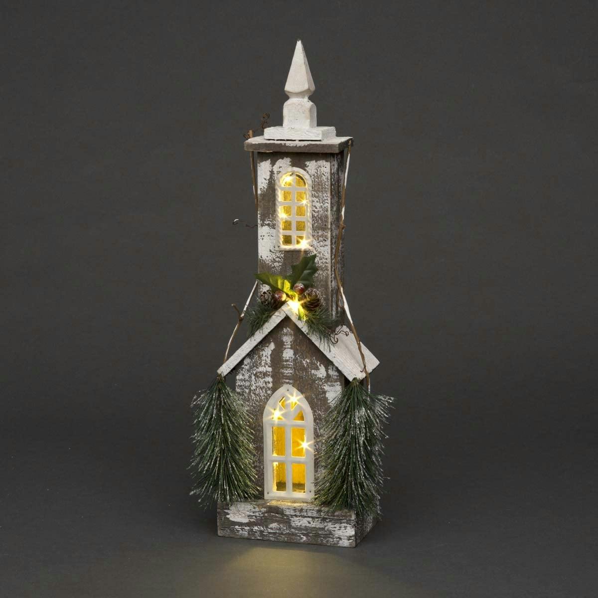 Shatchi White 43Cm Wooden Christmas House Led Tabletop Decoration With Warm Lights - 52Cm - Wooden - Standing Decoration