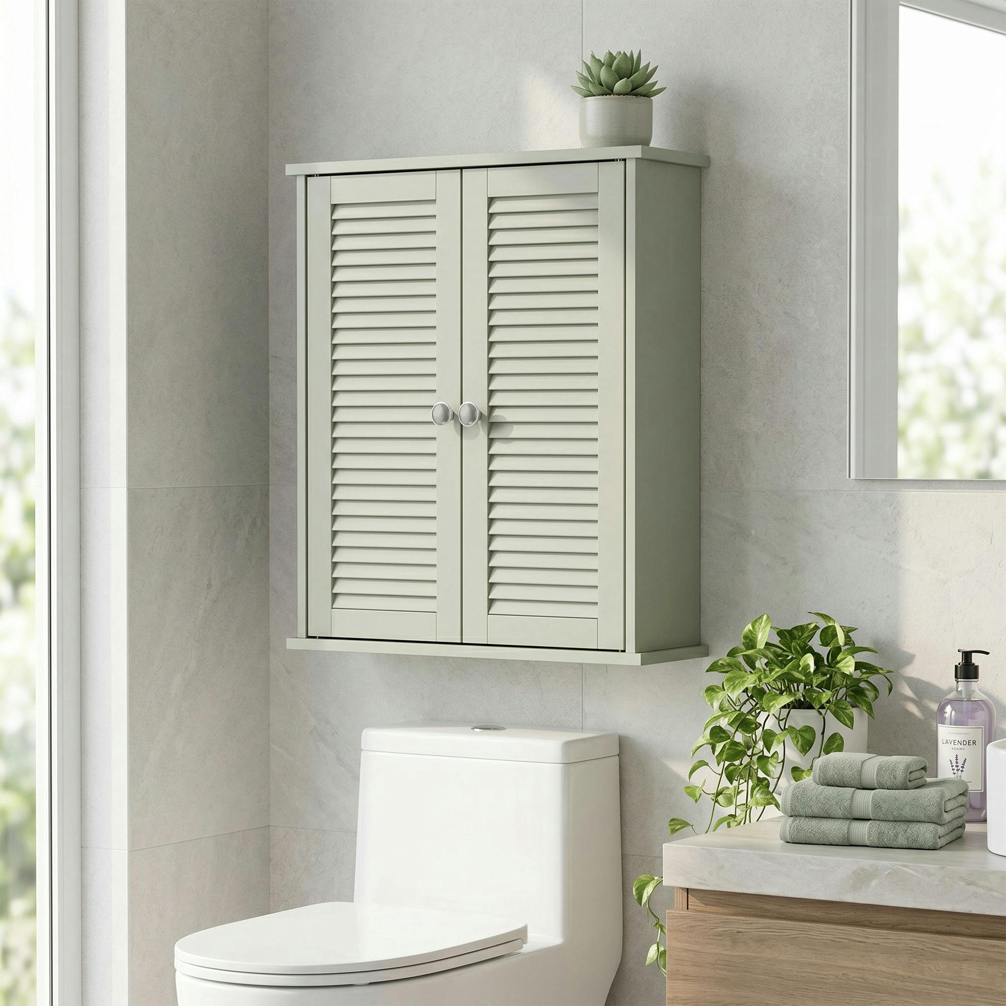 Homcom Light/Green Bathroom Cabinet With Adjustable Shelf,