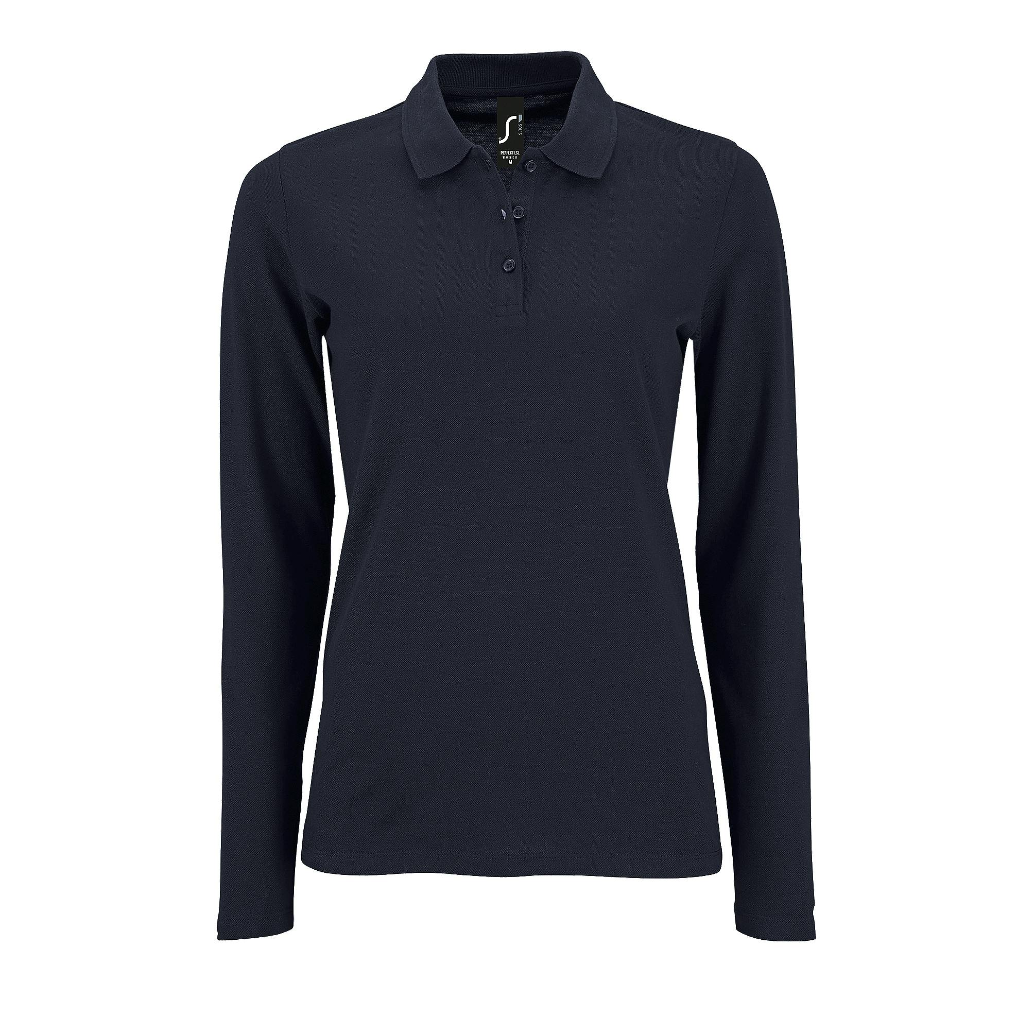 SOLS Womens/Ladies Perfect Long Sleeve Pique Polo Shirt (French Navy) - Multicolour - Size Medium - Image 2