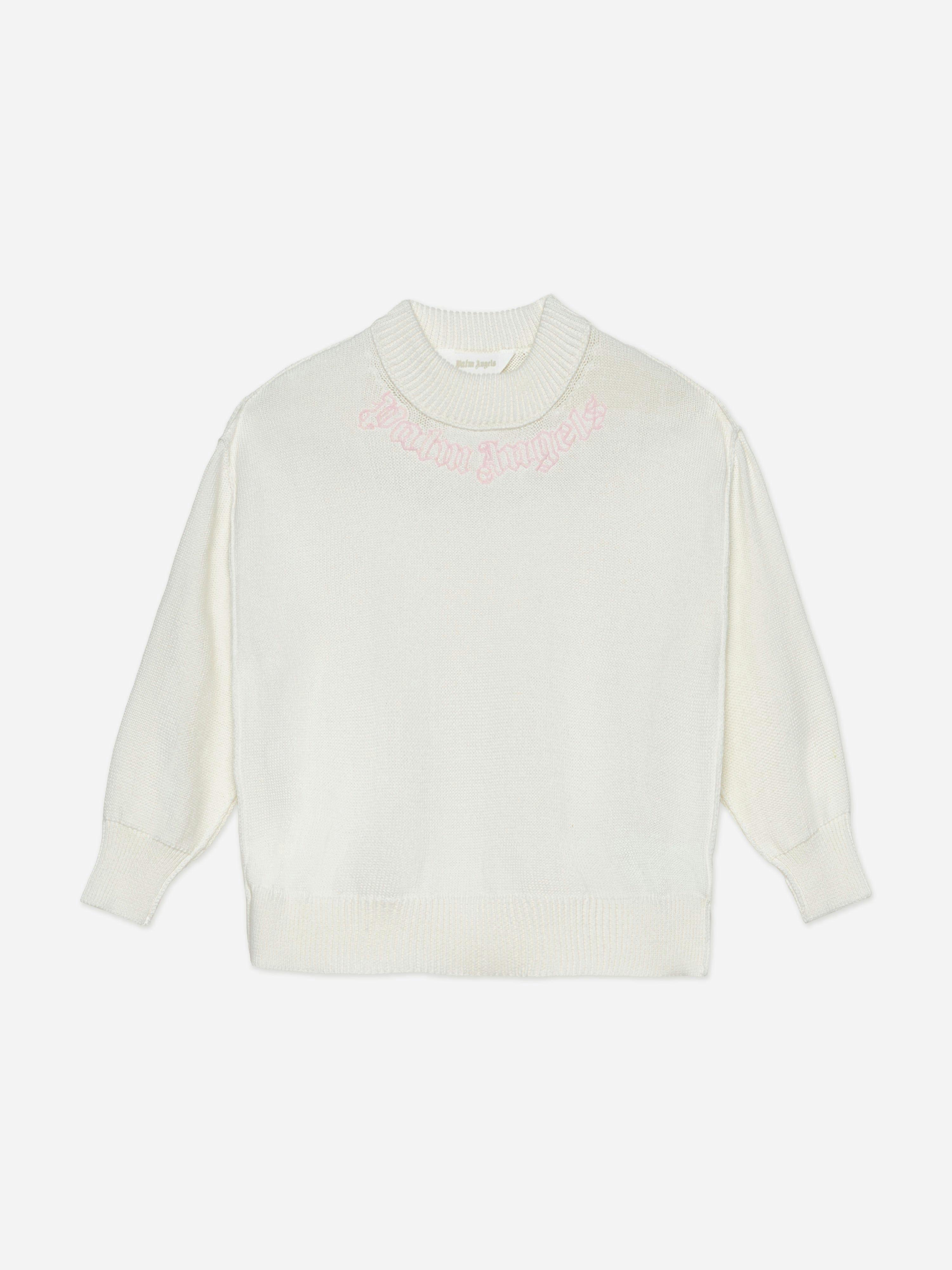 Palm Angels Girls Ivory Neck Logo Knit Sweatshirt In - 8 Yrs