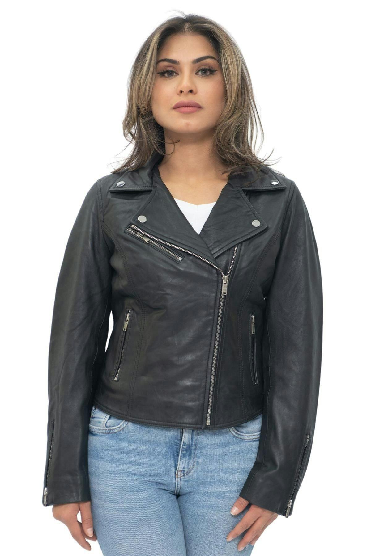 Infinity Leather Women's Black Leather Classic Biker Brando Jacket-Baku - Uk Xl/16 | Eu 42 | Us 12