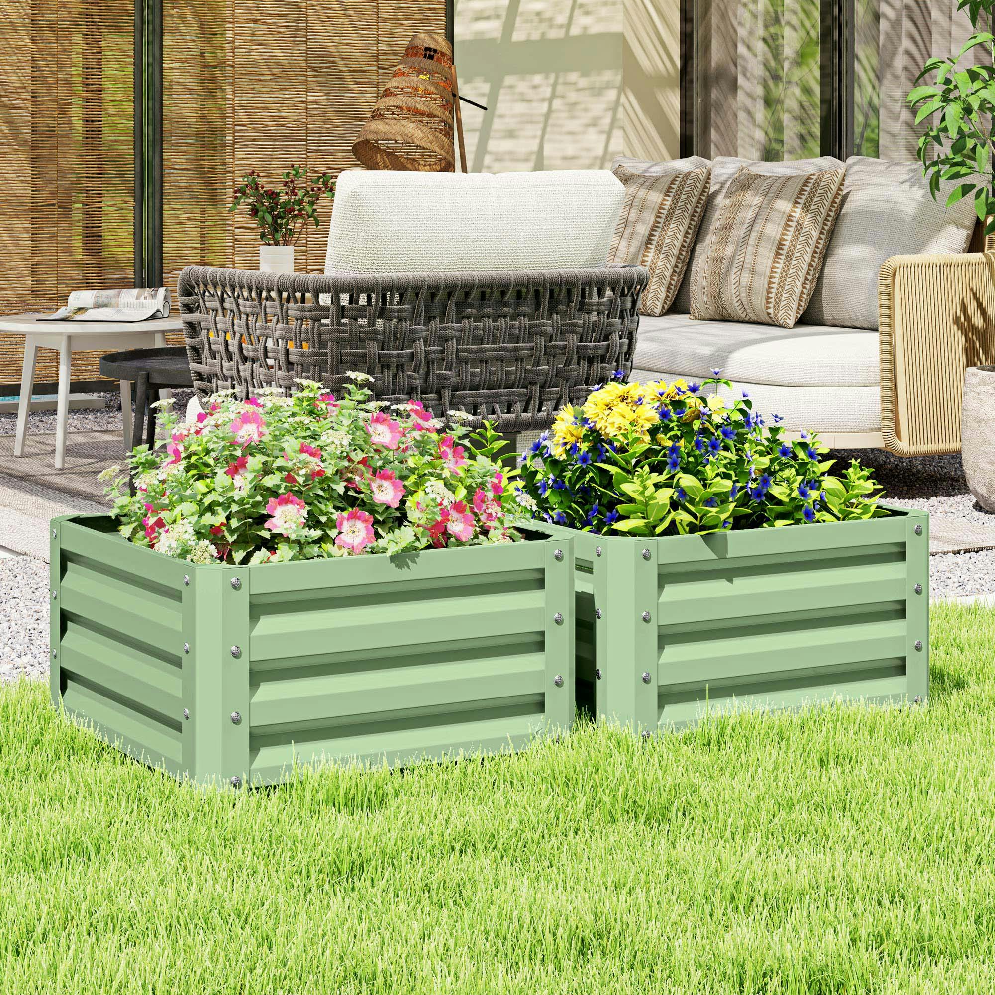 Outsunny Green/Light Set Of 2 Raised Garden Bed Galvanised Planter Box,