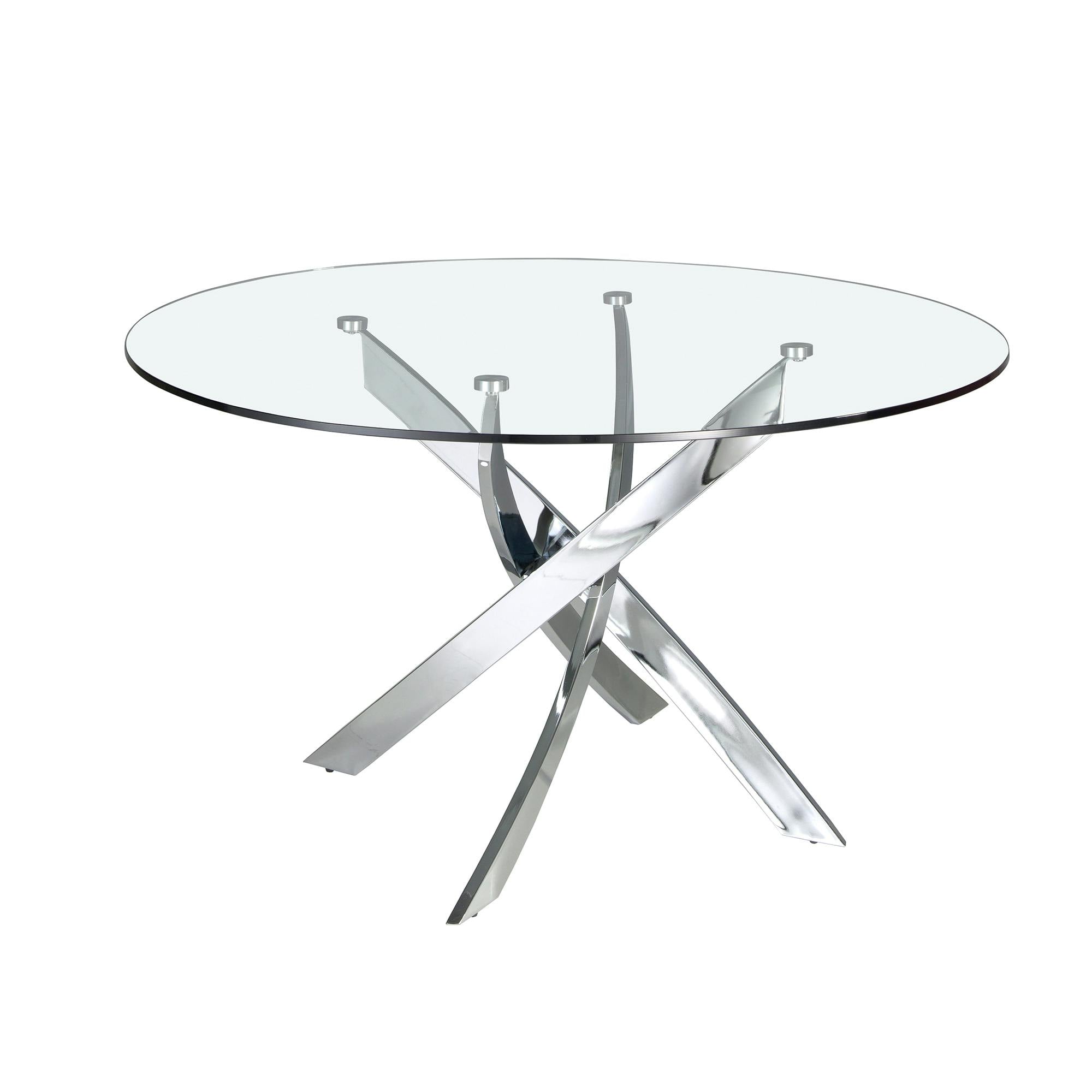 Rackhams Round Tempered Glass And Chrome-Plated Steel Dining Table 1061 - Ø120 X 75