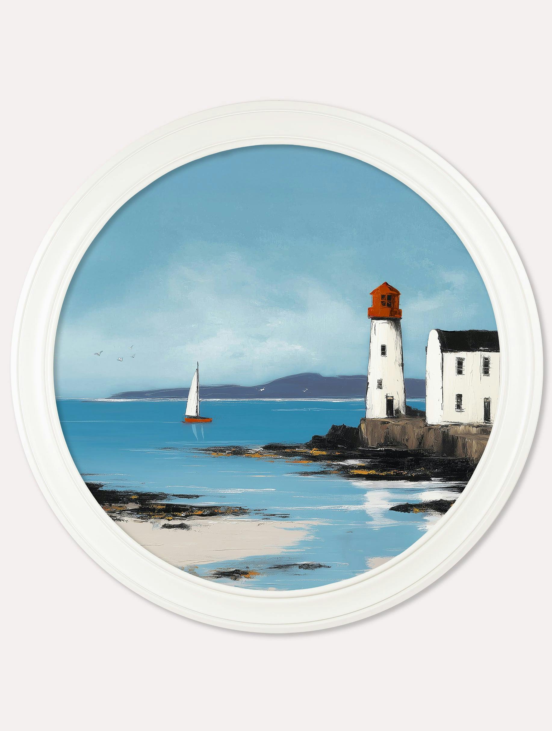 Rackhams White The Coastal Lighthouse - Oxford Strong Round Frame - The Coastal Lighthouse - 96 X96cm