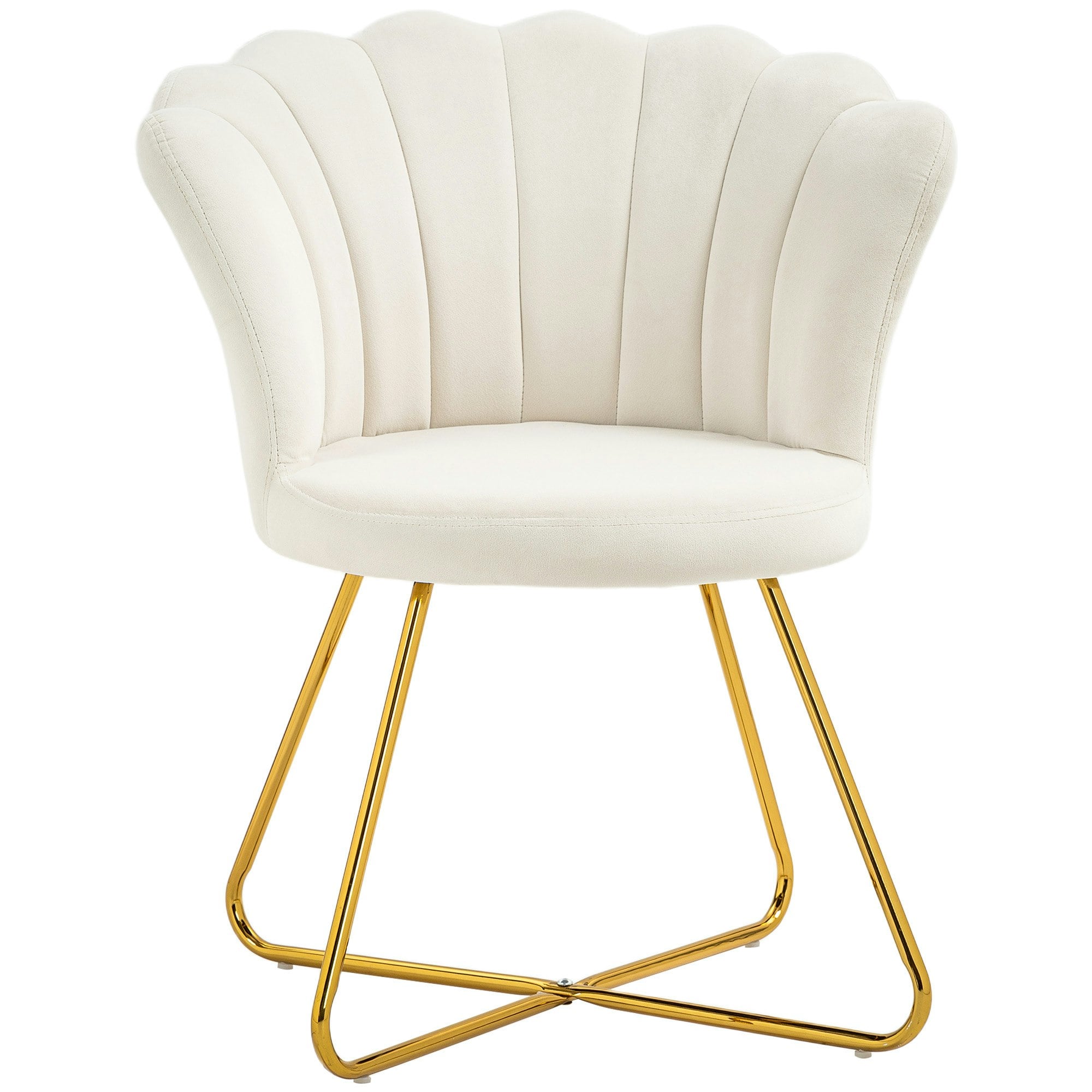 Homcom Cream Accent Chair, Velvet Armchair With Lotus Backrest, Steel Legs,