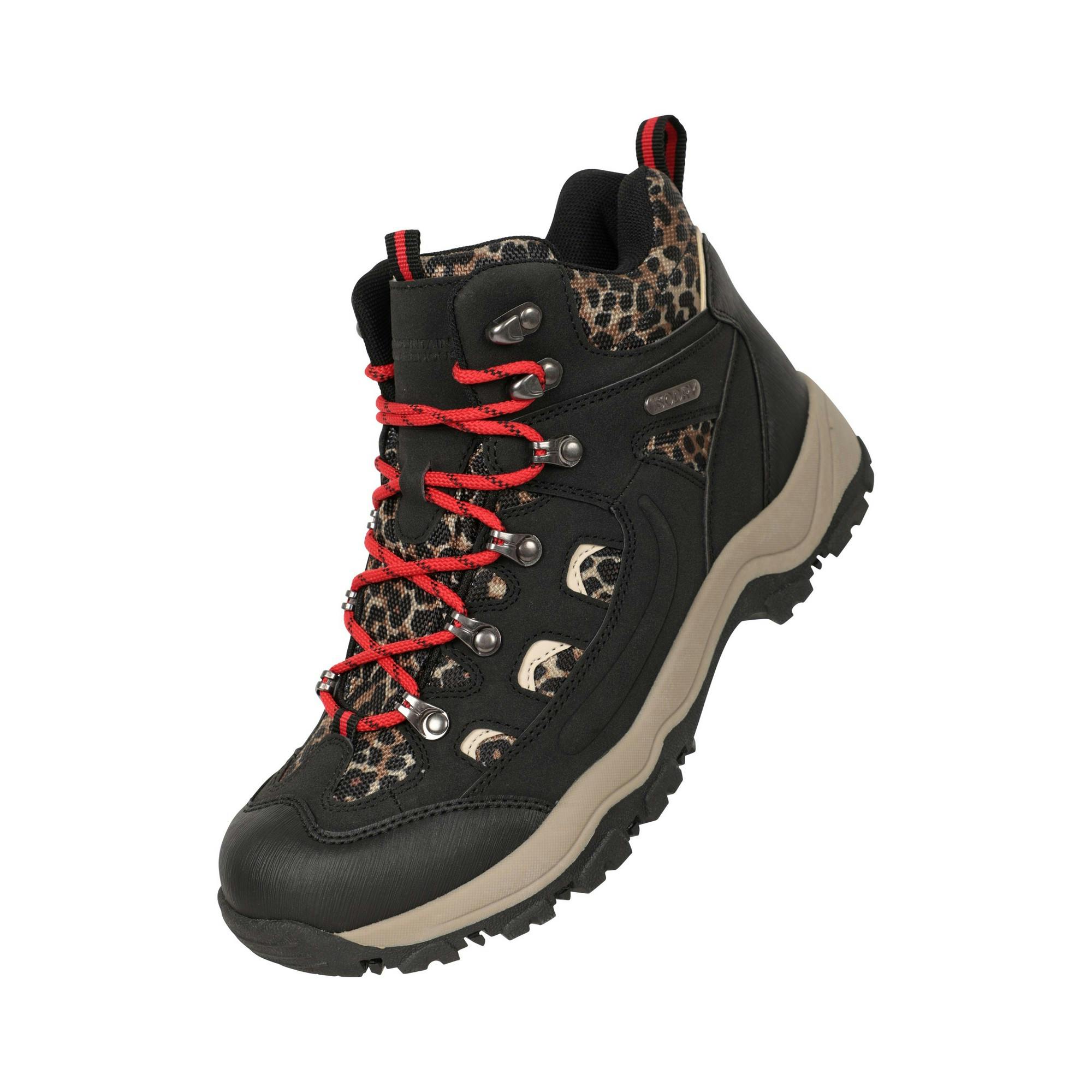 Mountain Warehouse Women's Black Adventurer Leopard Print Faux Suede Waterproof Walking Boots - 6 Uk - 70% Synthetic/30% Textile
