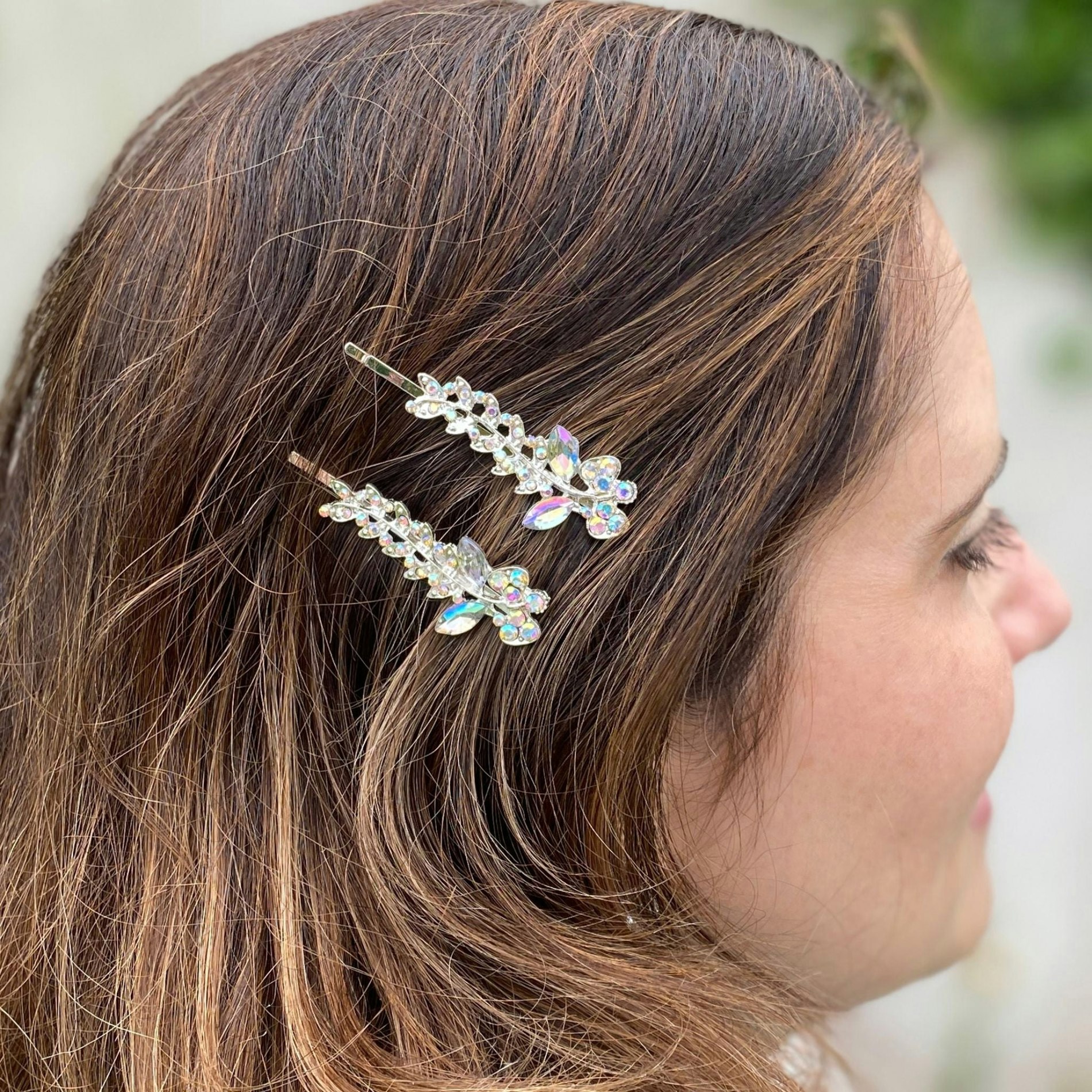 Queenmee Accessories Silver Diamante Hair Slides Hair Clips Sparkly Hair Slides Floral Set Of 2