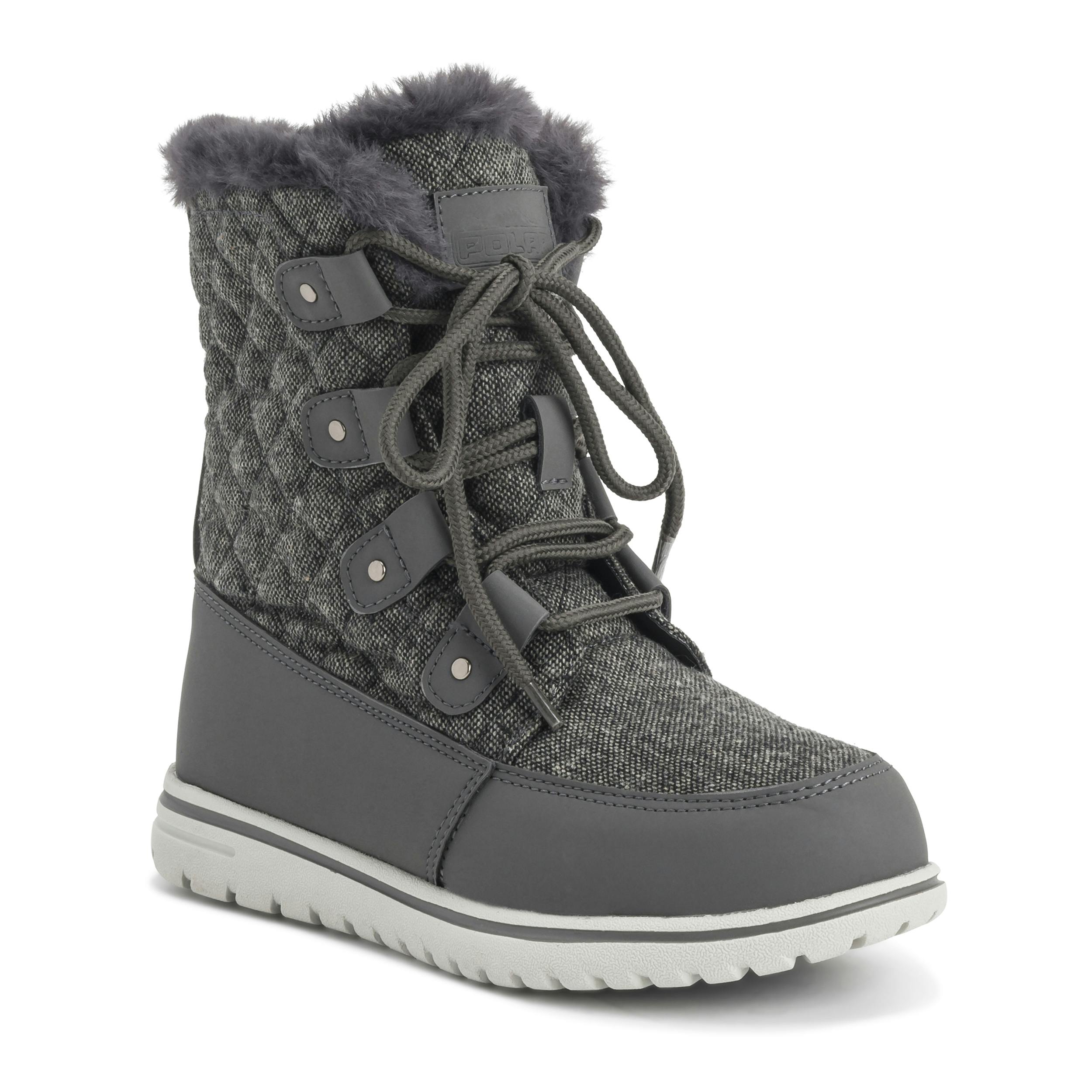 Viva Women's Grey Polar Boot Fleece Lined Snow Winter Hiking Durable Ankle Boots - 7 - Textile Quilted