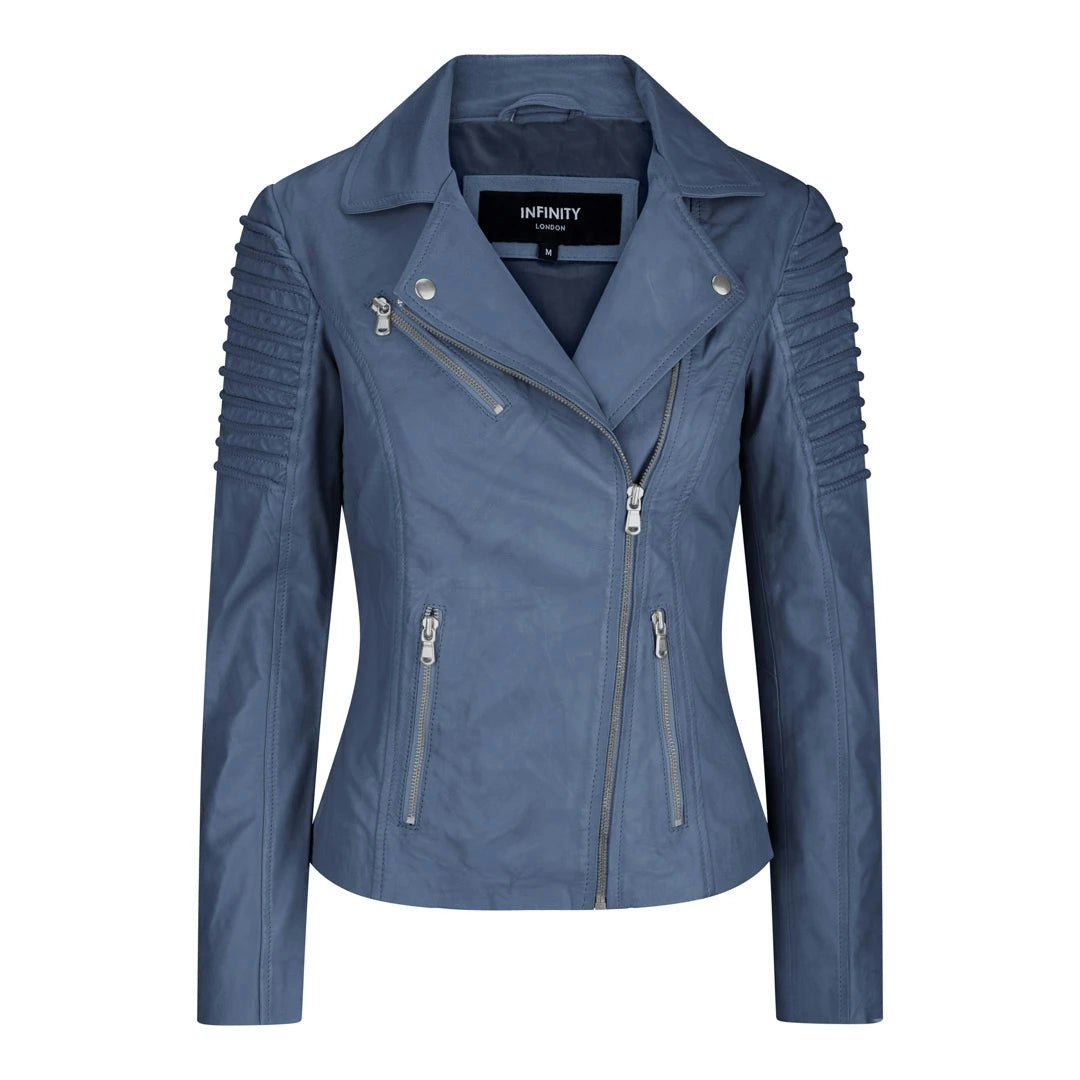 Aviatrix Women's Blue Leather Biker Jacket - Uk 14