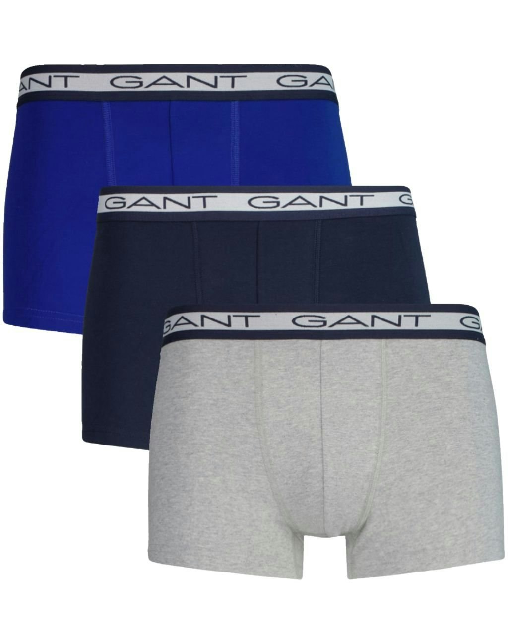 Gant Men's Grey/Blue 3-Pack Striped Waistband Boxer Trunks, Navy/ - L