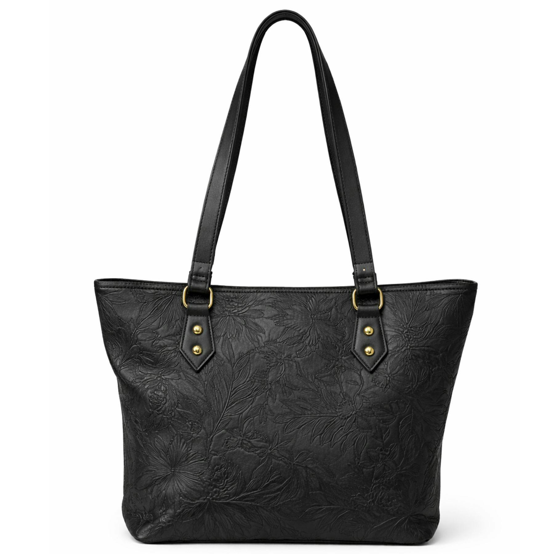 Lorenz Black Floral Embossed Shoulder Tote Bag