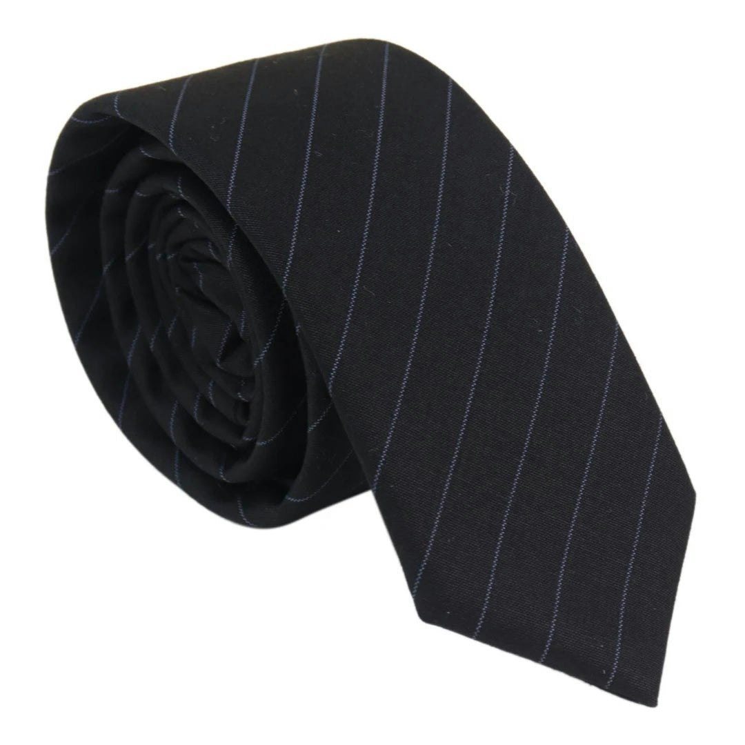 Truclothing Men's Black Stz42 - Tie Hankie Pin Stripe Classic Gatsby Peaky Blinders