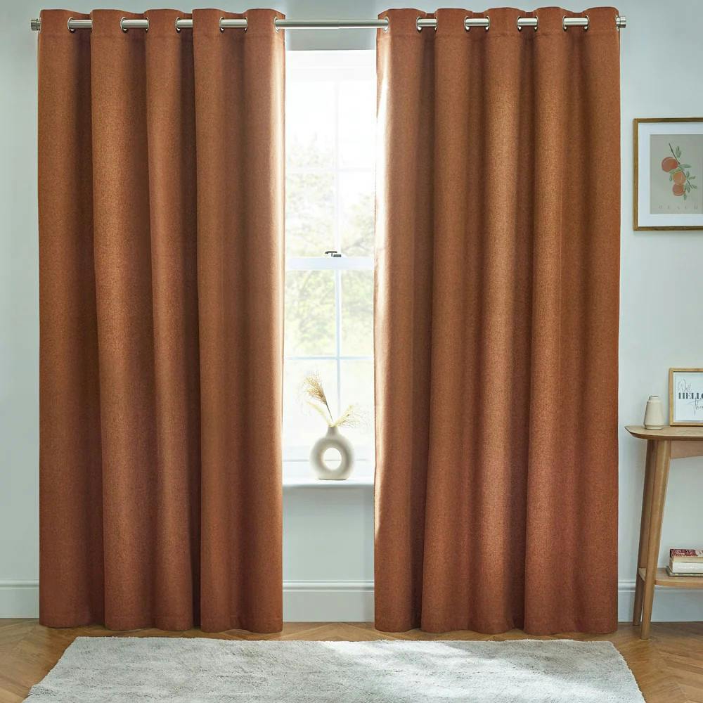 Rackhams Dawn Eyelet Curtains - Brick - 54In X 66In - Brick - 100% Polyester