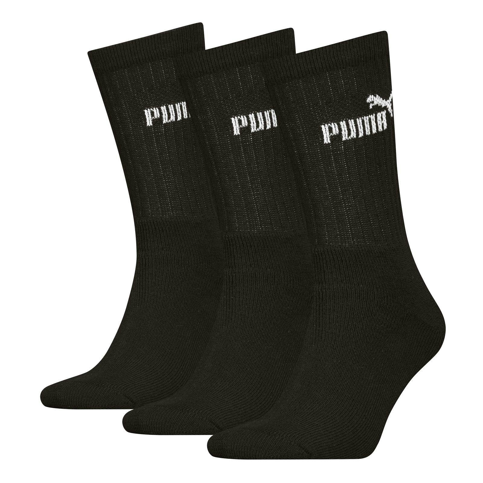 Puma Unisex Black Adult Crew Socks (Pack Of 3) - 9 Uk-11 Uk - 75% Cotton/21% Polyester/4% Elastane