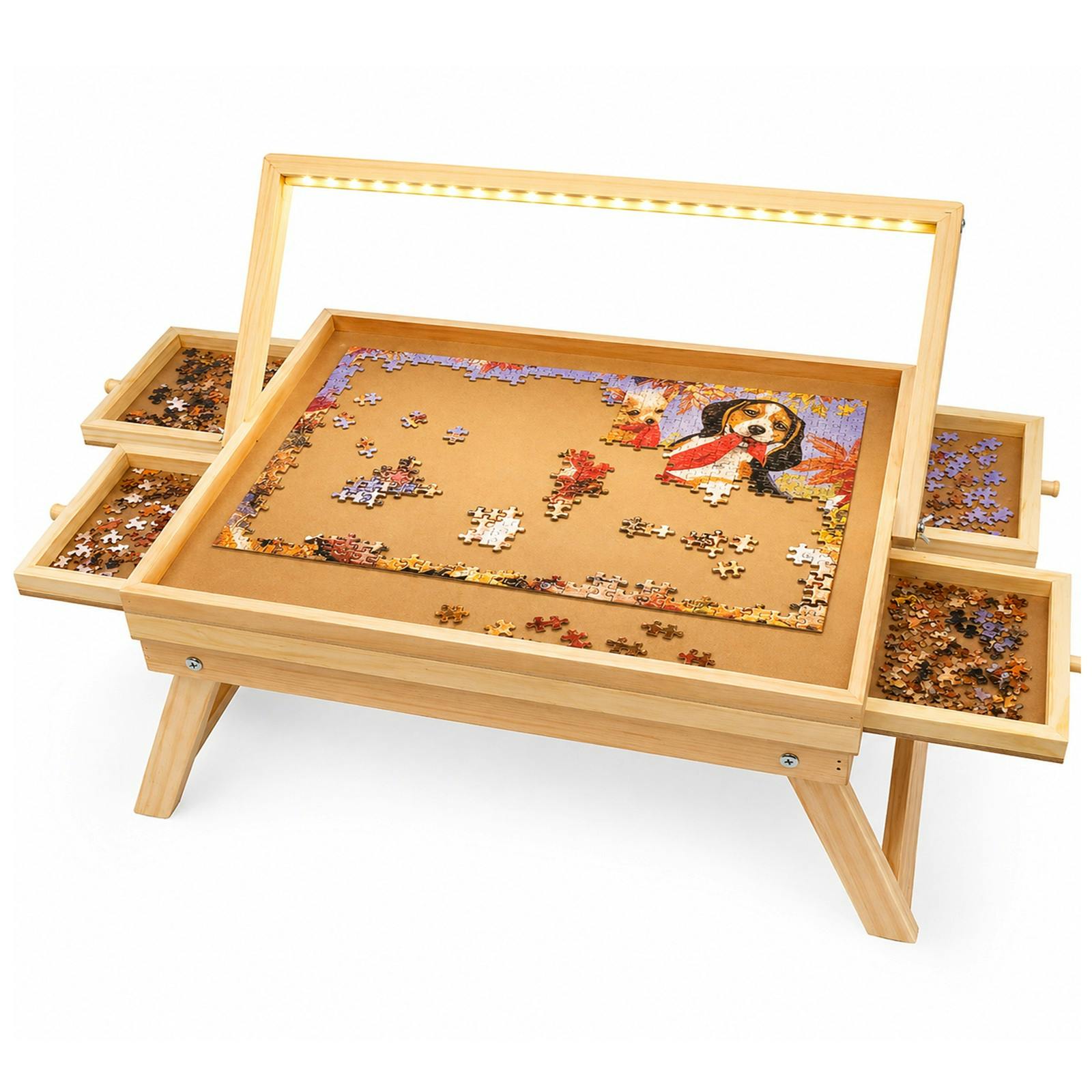Gr8 Home Light Led Puzzle Table 1000 Piece Jigsaw Board Wooden With Drawers Storage And