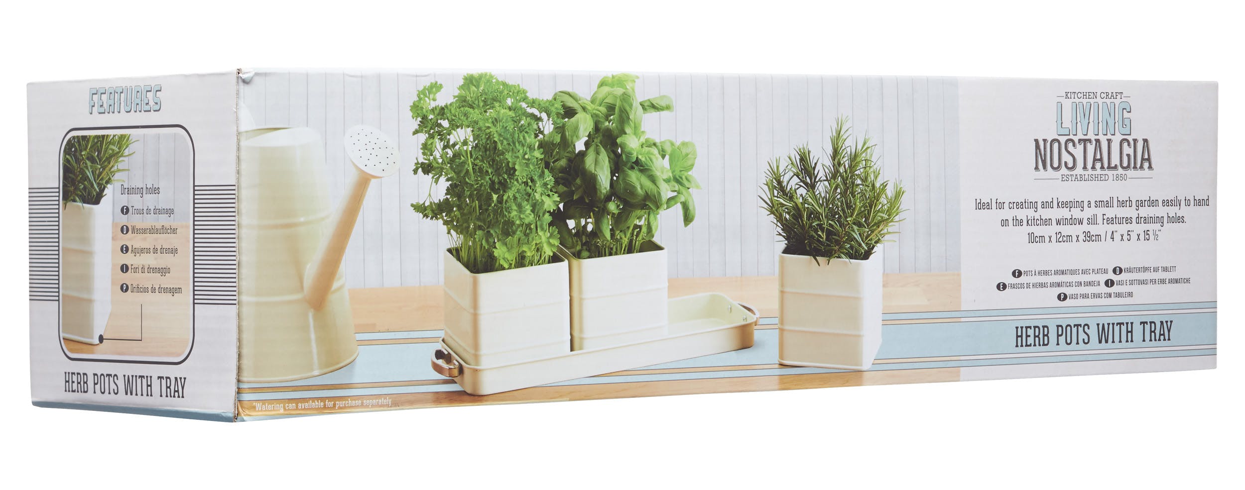 Rackhams Cream Living Nostalgia Antique Herb Pots With Tray - Carbon Steel - Planter